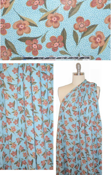 decorative floral design viscose woven - blue