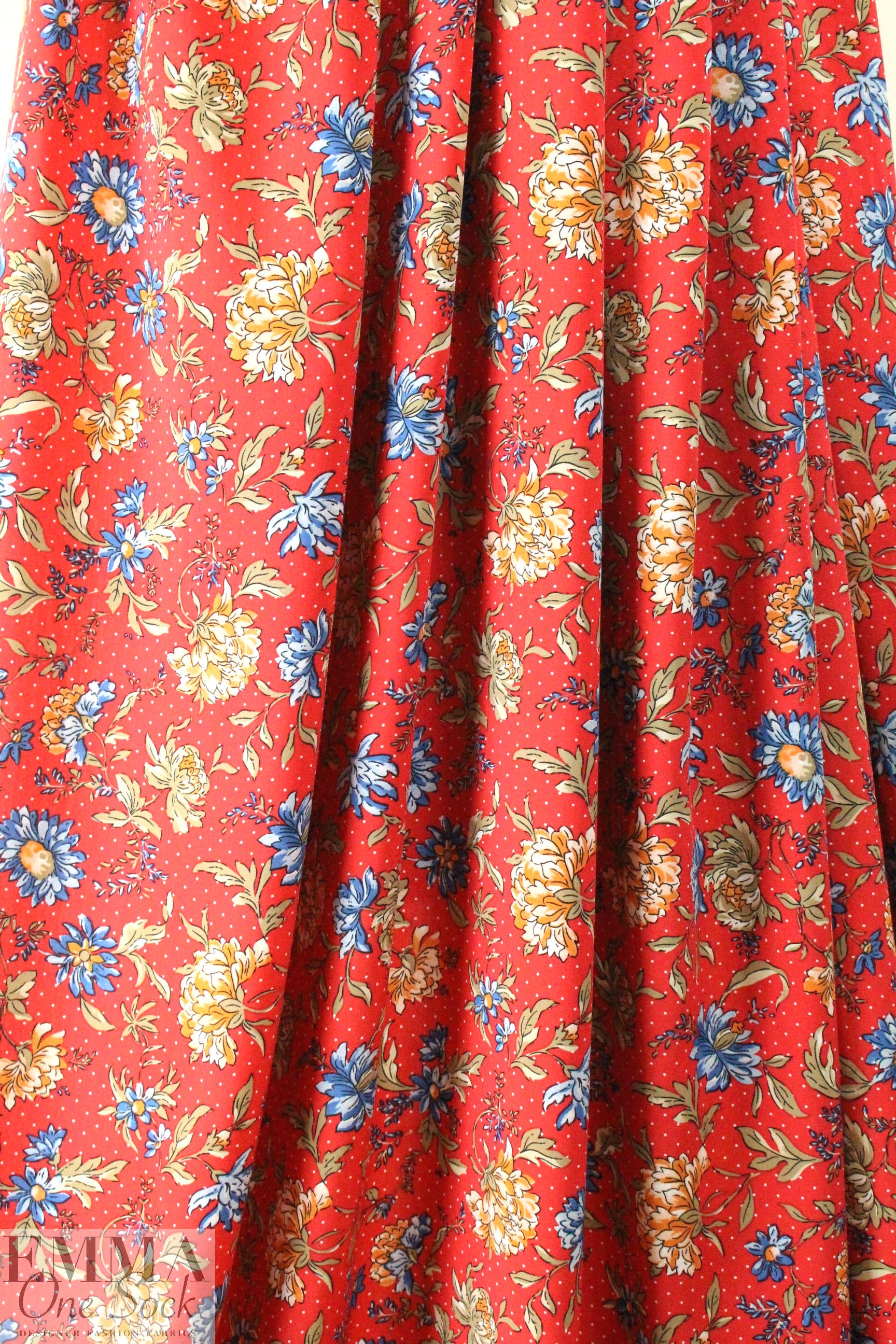 provence floral drapey viscose woven - red 1.5 yd
