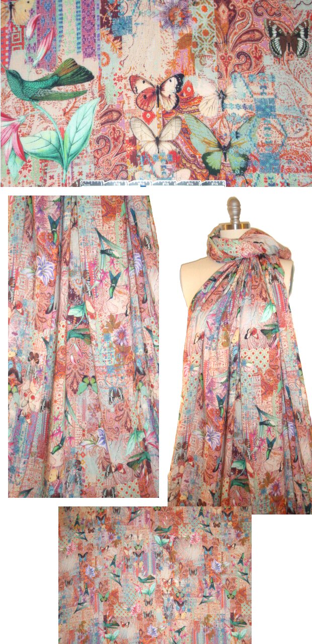 French digital viscose voile woven - butterfly montage