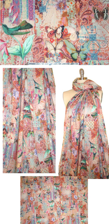 French digital viscose voile woven - butterfly montage