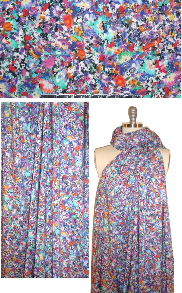 French digital viscose voile - painterly abstracted floral