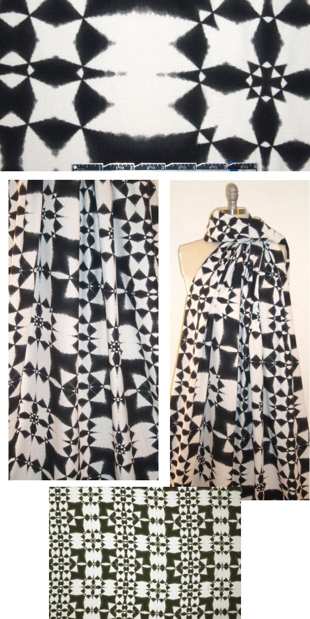 CA designer folk art graphic drapey viscose woven 1 yard