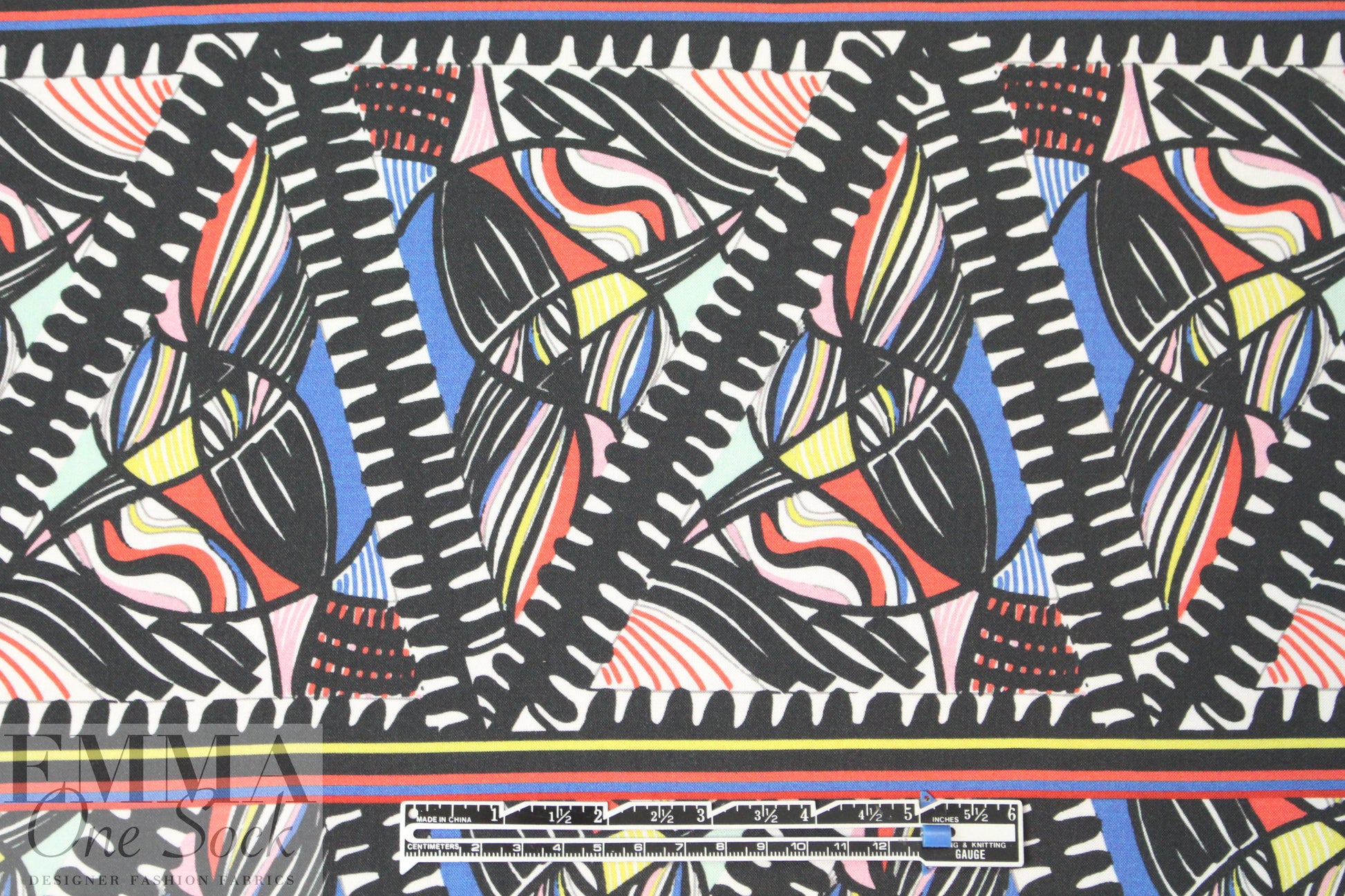 CA designer 'totem cubist' graphic viscose woven