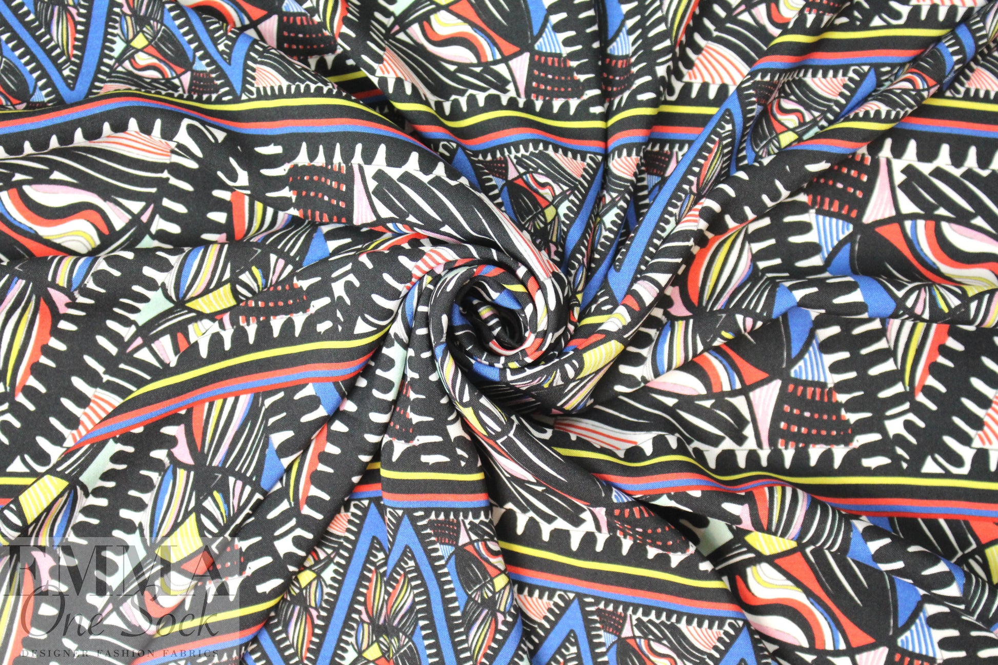 CA designer 'totem cubist' graphic viscose woven