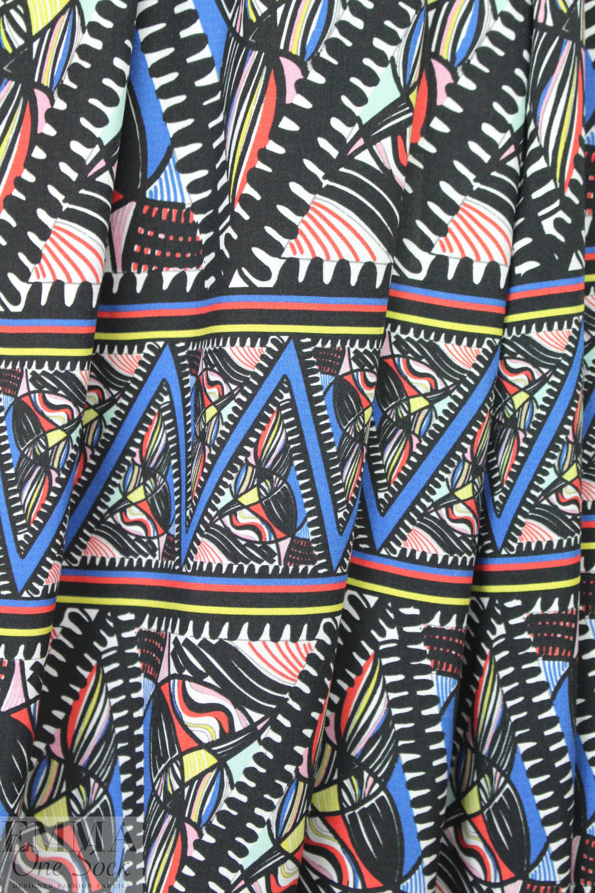 CA designer 'totem cubist' graphic viscose woven