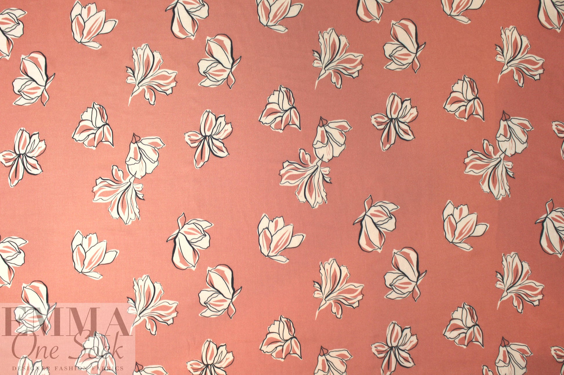 CA designer apricot floral printed viscose twill