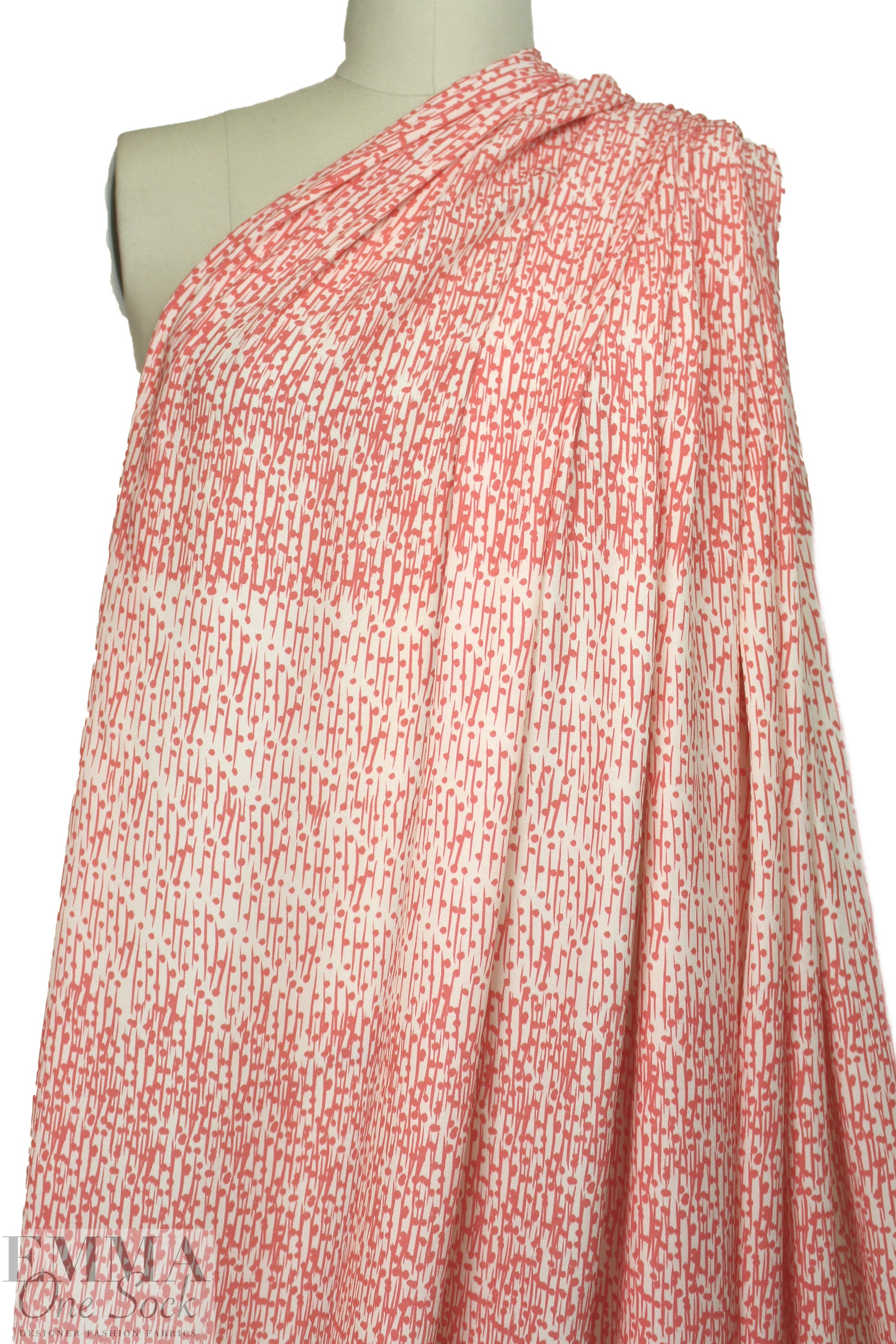 CA designer salmon dot-slash printed viscose crepe 1.5 yd