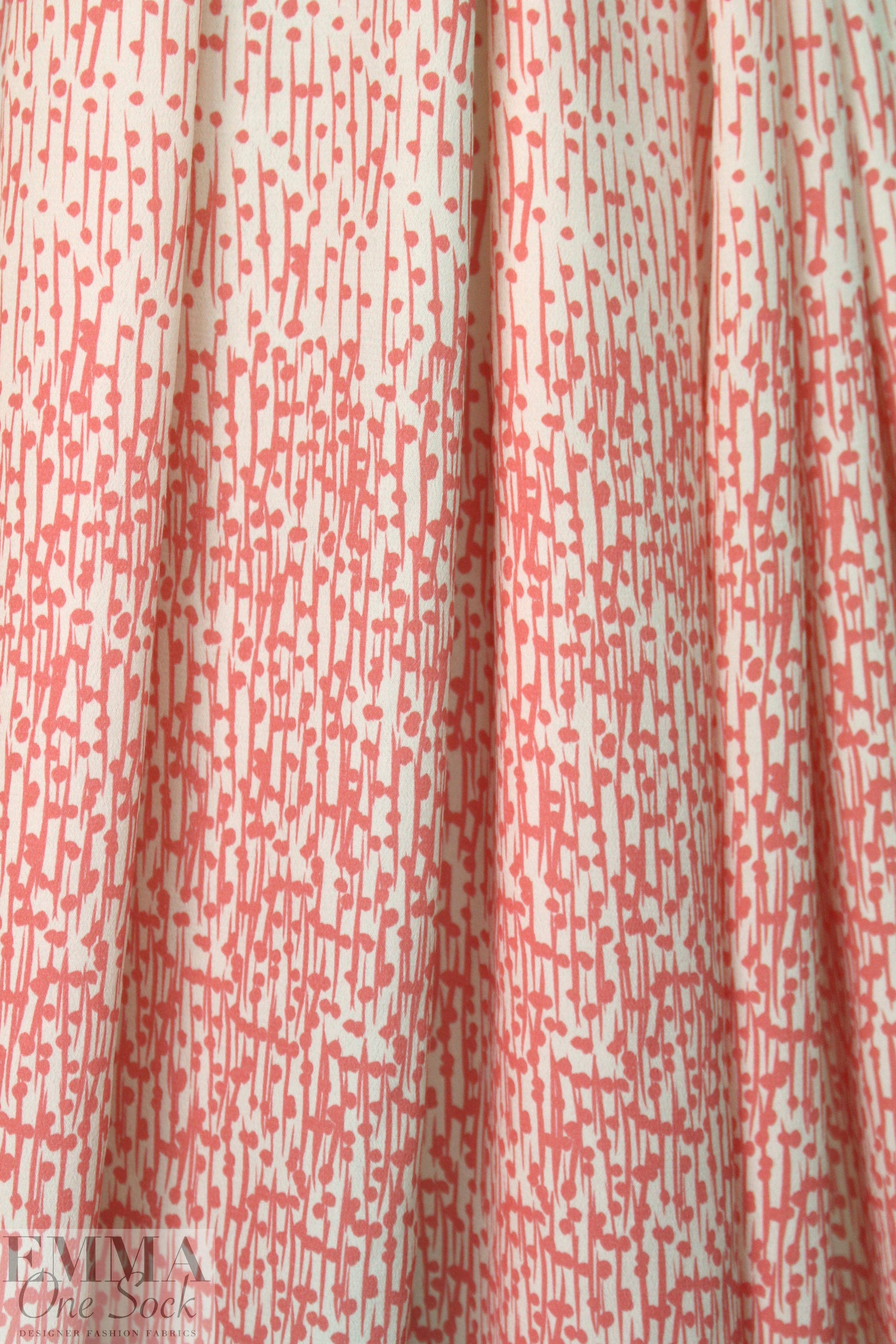 CA designer salmon dot-slash printed viscose crepe 1.35 yds