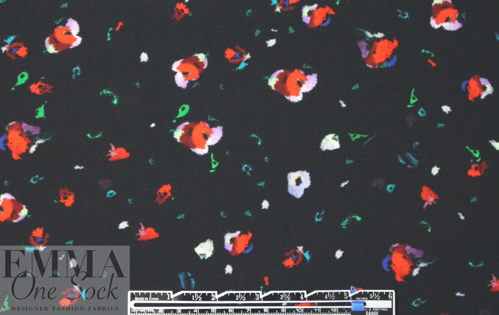 Derek L@m little flowers on black viscose woven 1.875 yds