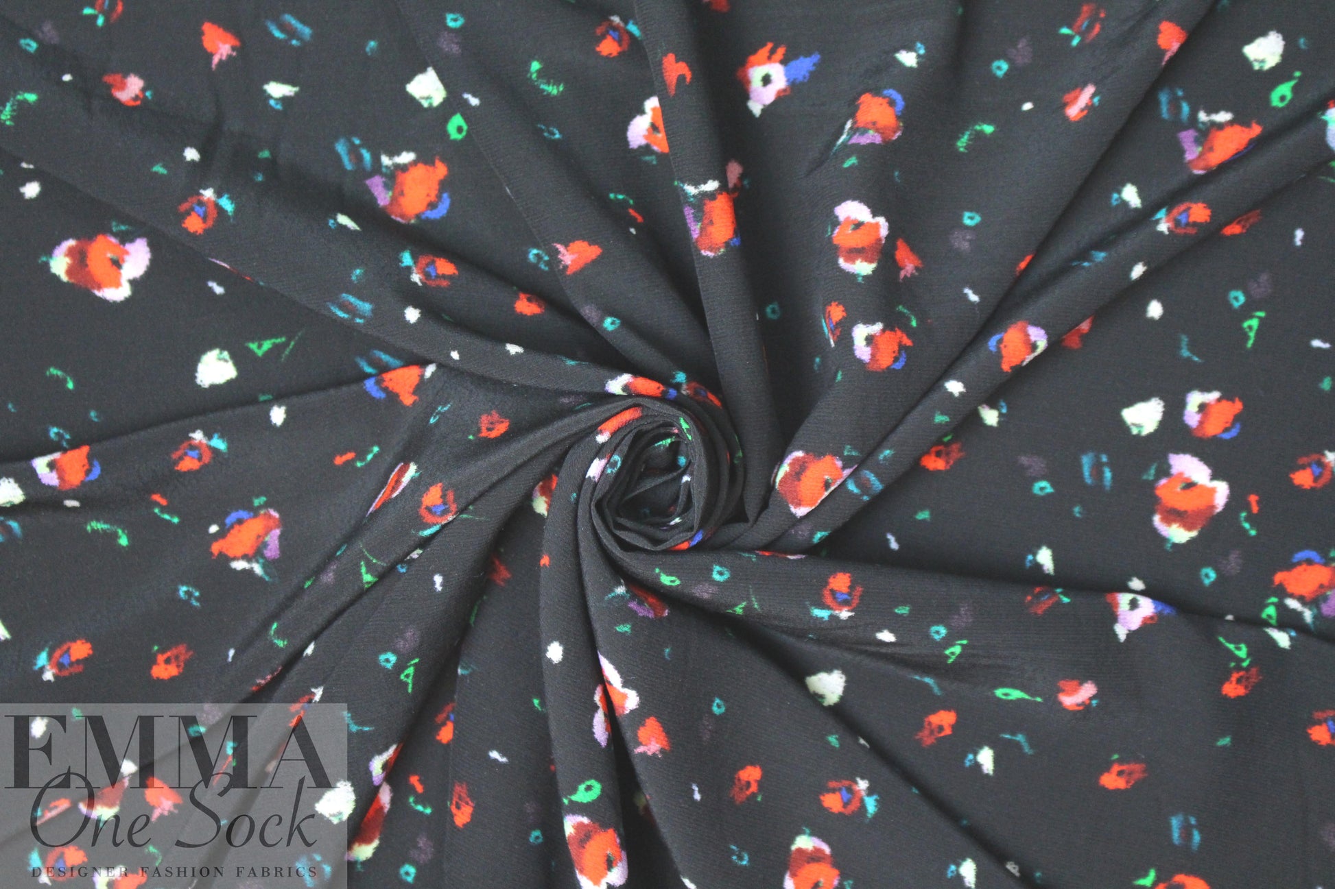 Derek L@m little flowers on black viscose woven 1.875 yds