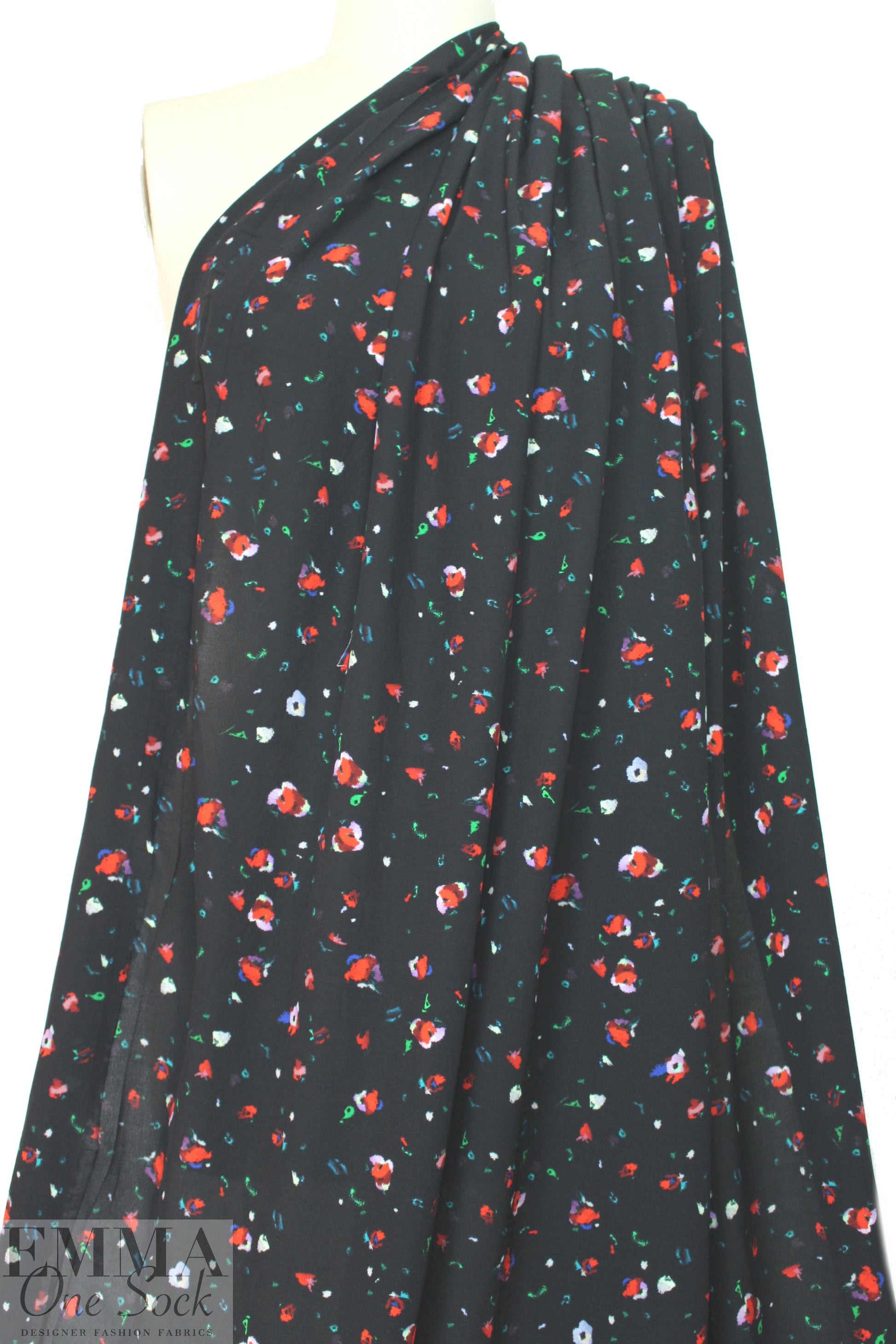 Derek L@m little flowers on black viscose woven