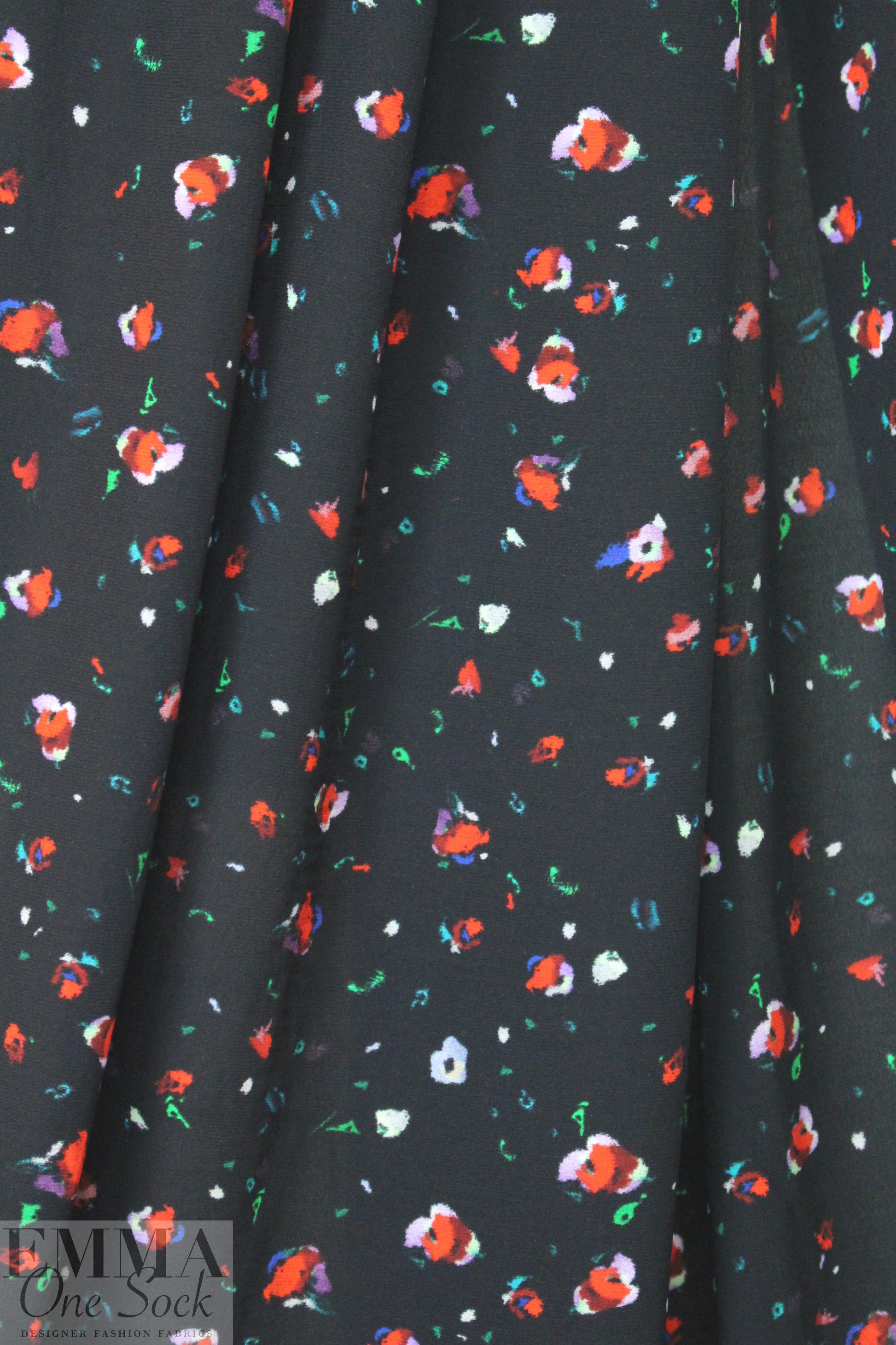 Derek L@m little flowers on black viscose woven 1.66 yd