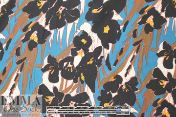 famous designer viscose charmeuse - blue/mocha floral 1.5 yds