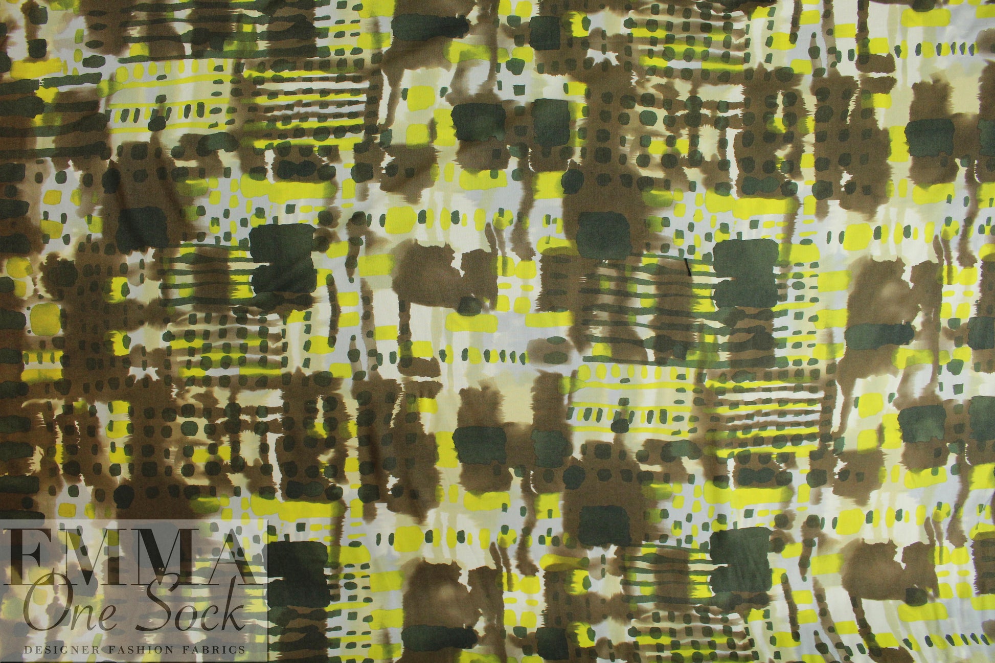 Italian abstract drapey viscose woven - mocha/sulpher