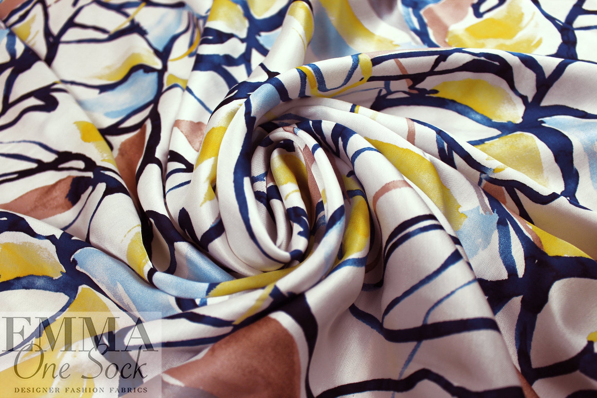 Massim0 'painted leaves' satin viscose woven 2.125 yd