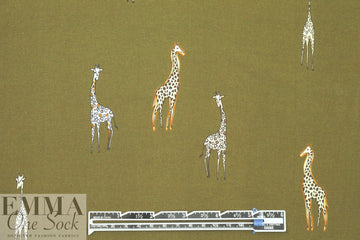 Italian drapey viscose woven - giraffes on olive 2.5 yds