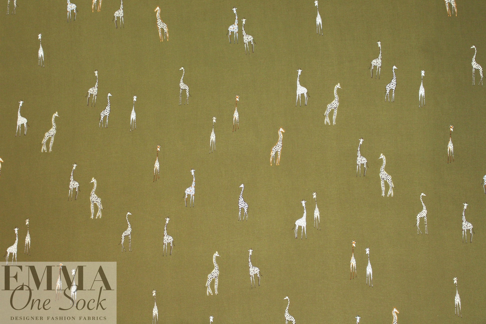 Italian drapey viscose woven - giraffes on olive 1 yard