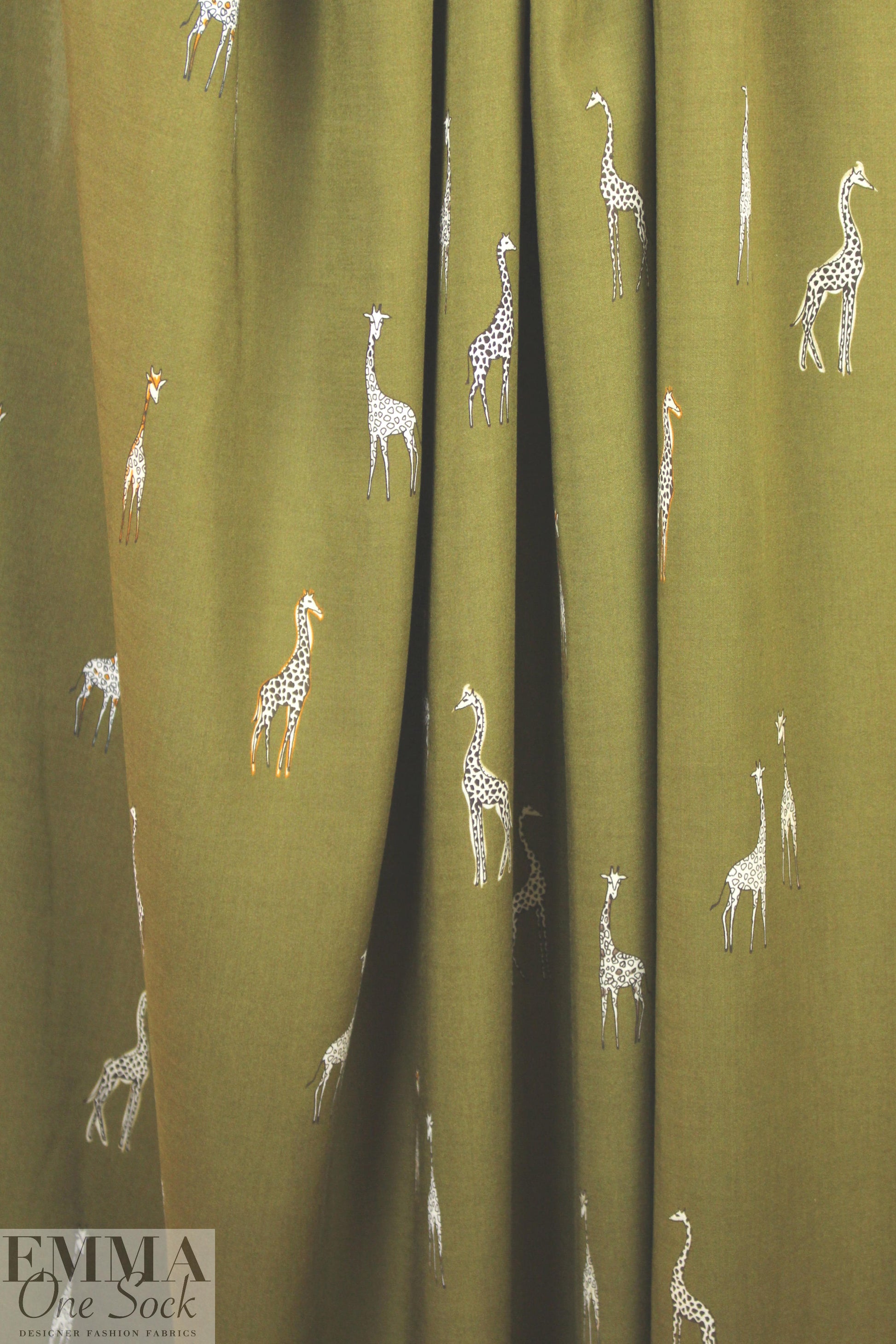 Italian drapey viscose woven - giraffes on olive 2.5 yds