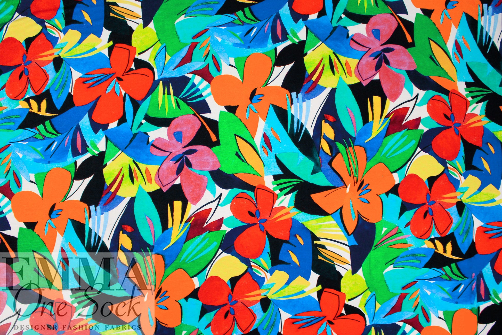 Italian 'joyful flowers' viscose/spandex knit .75 yds