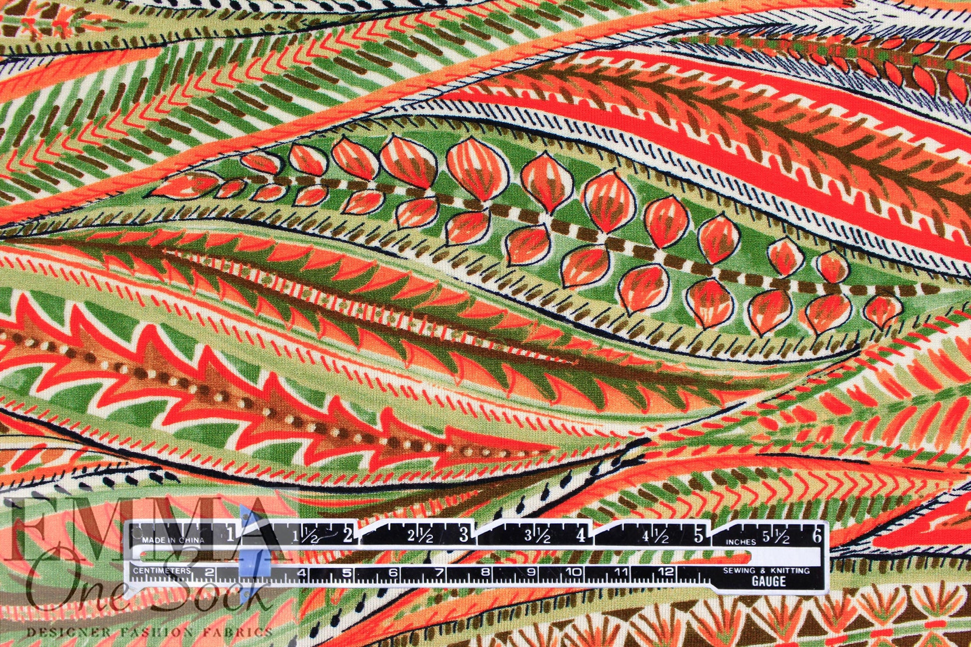 Italian 'wavering leaves' visc/span knit - pumpkin/cardamom 1.5 yds