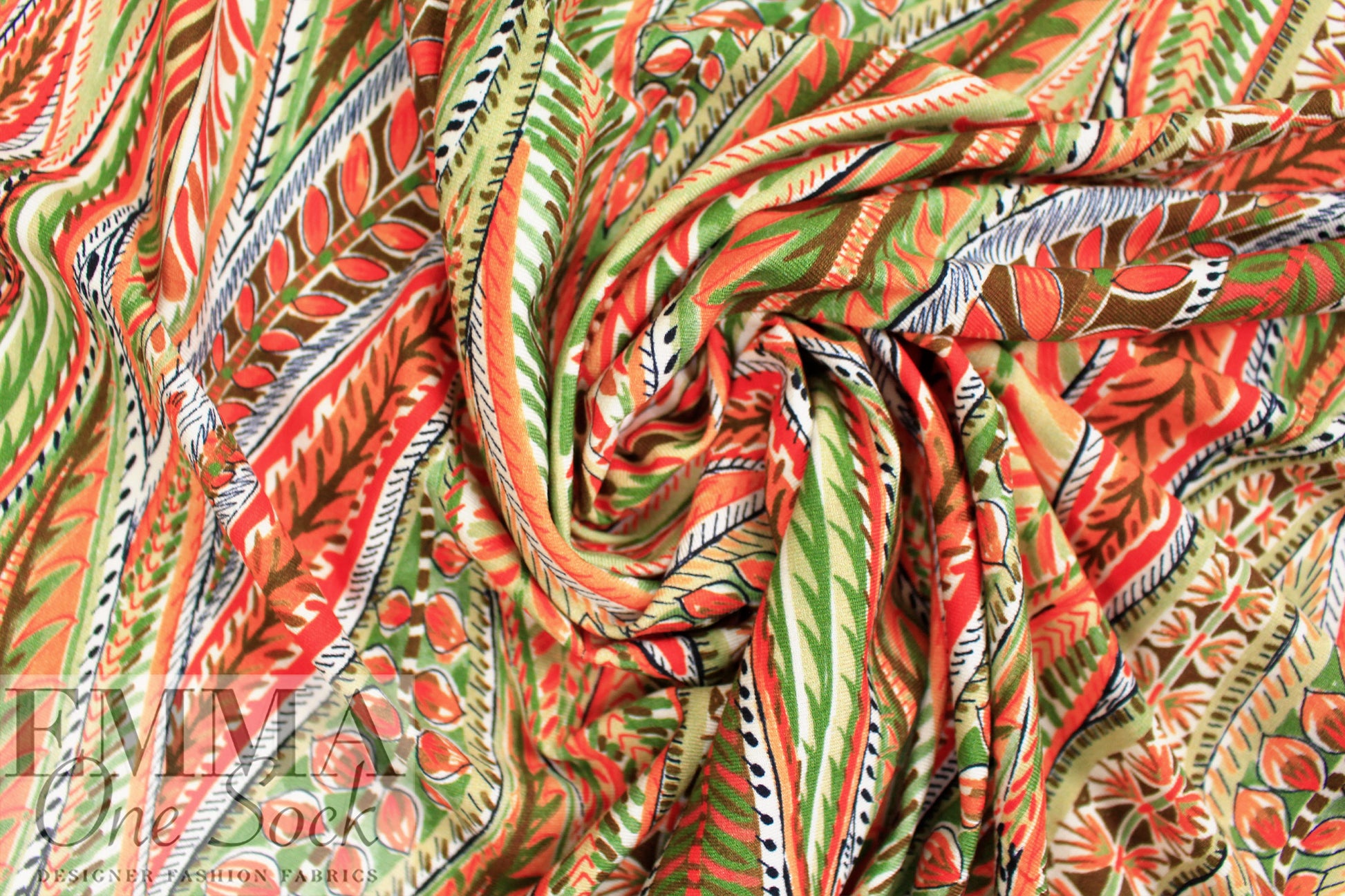 Italian 'wavering leaves' visc/span knit - pumpkin/cardamom 1.5 yds
