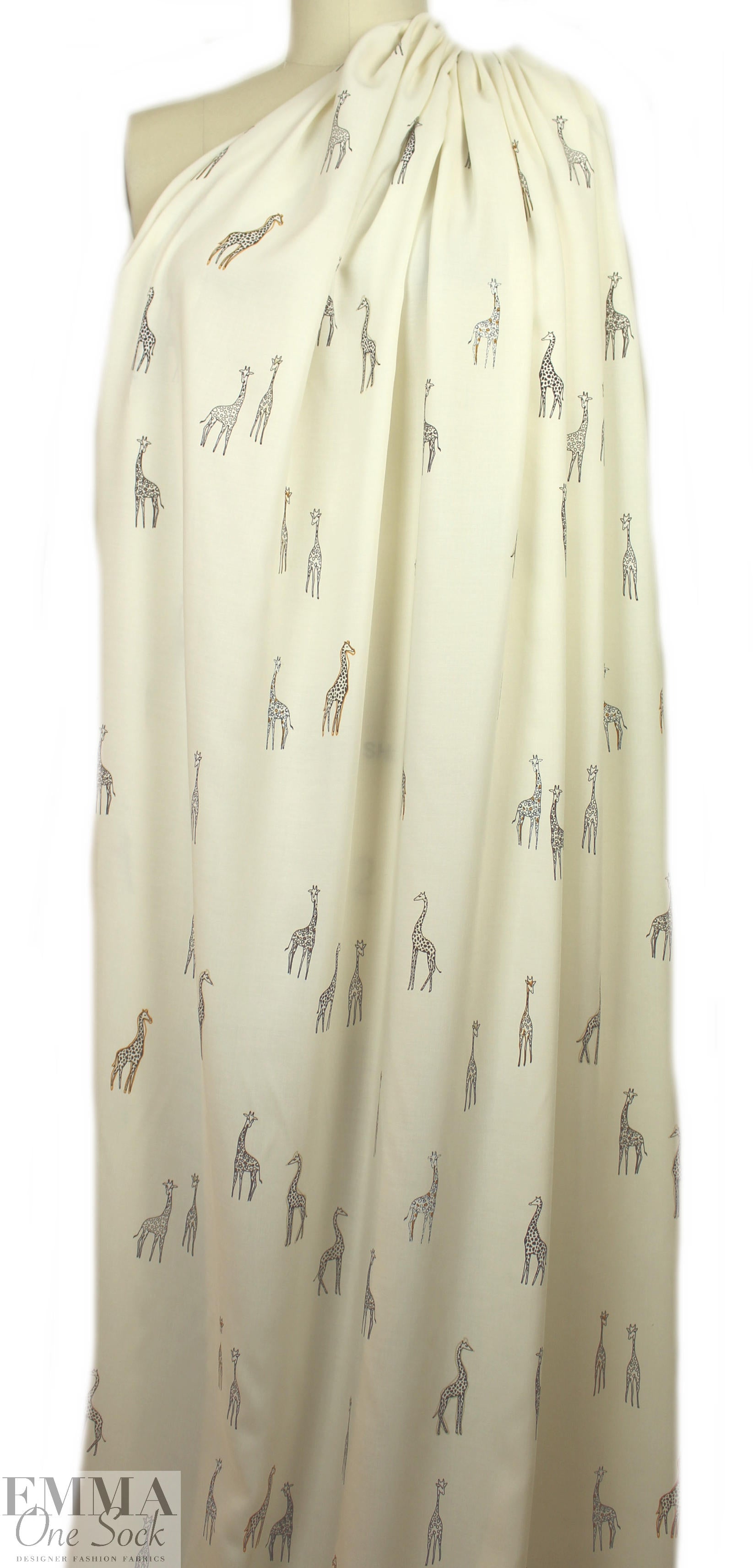 Italian drapey viscose woven - giraffes on ivory 1 yard