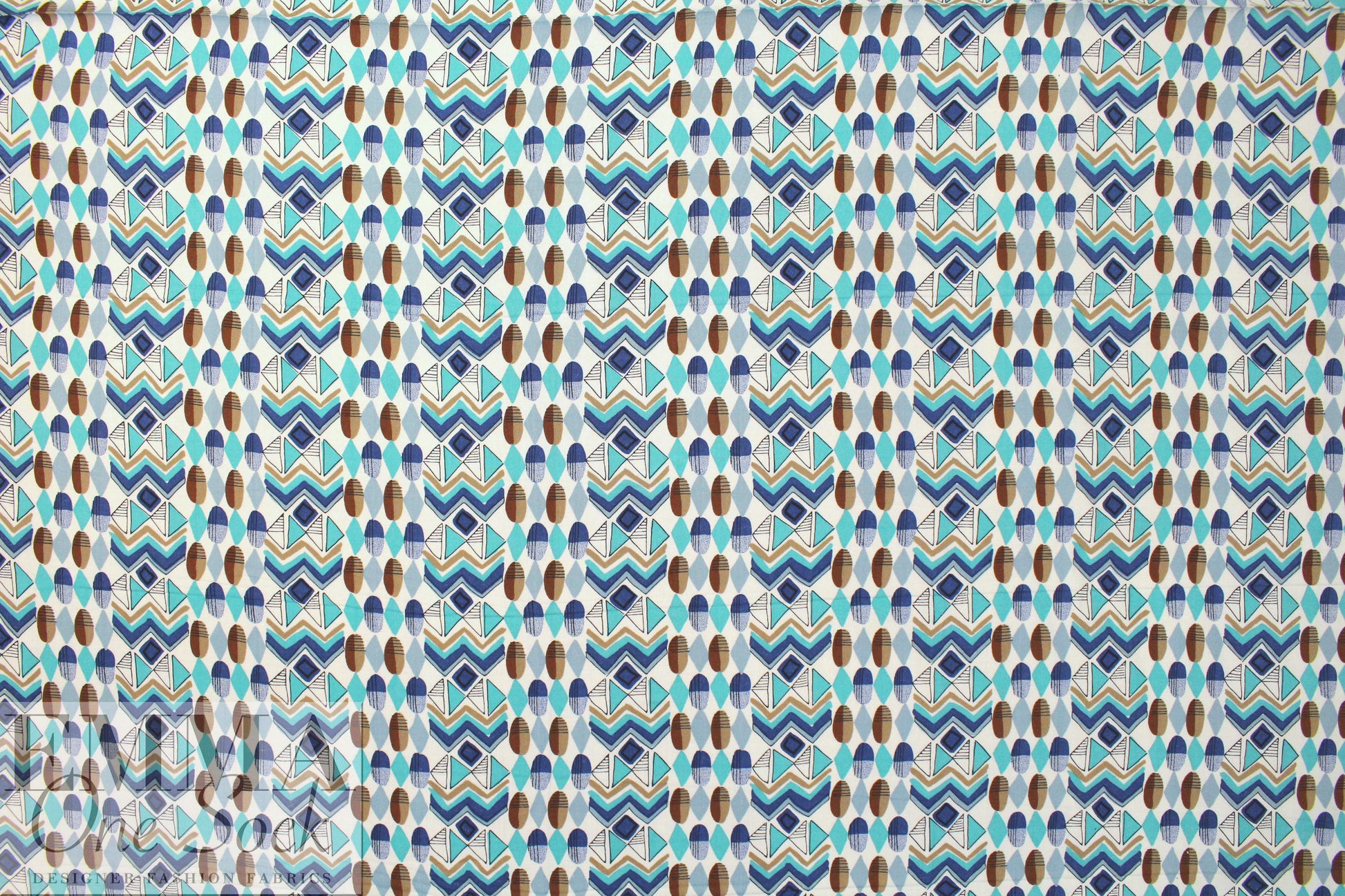 French aqua/nutmeg graphic drapey viscose woven .5 yds