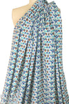 French aqua/nutmeg graphic drapey viscose woven
