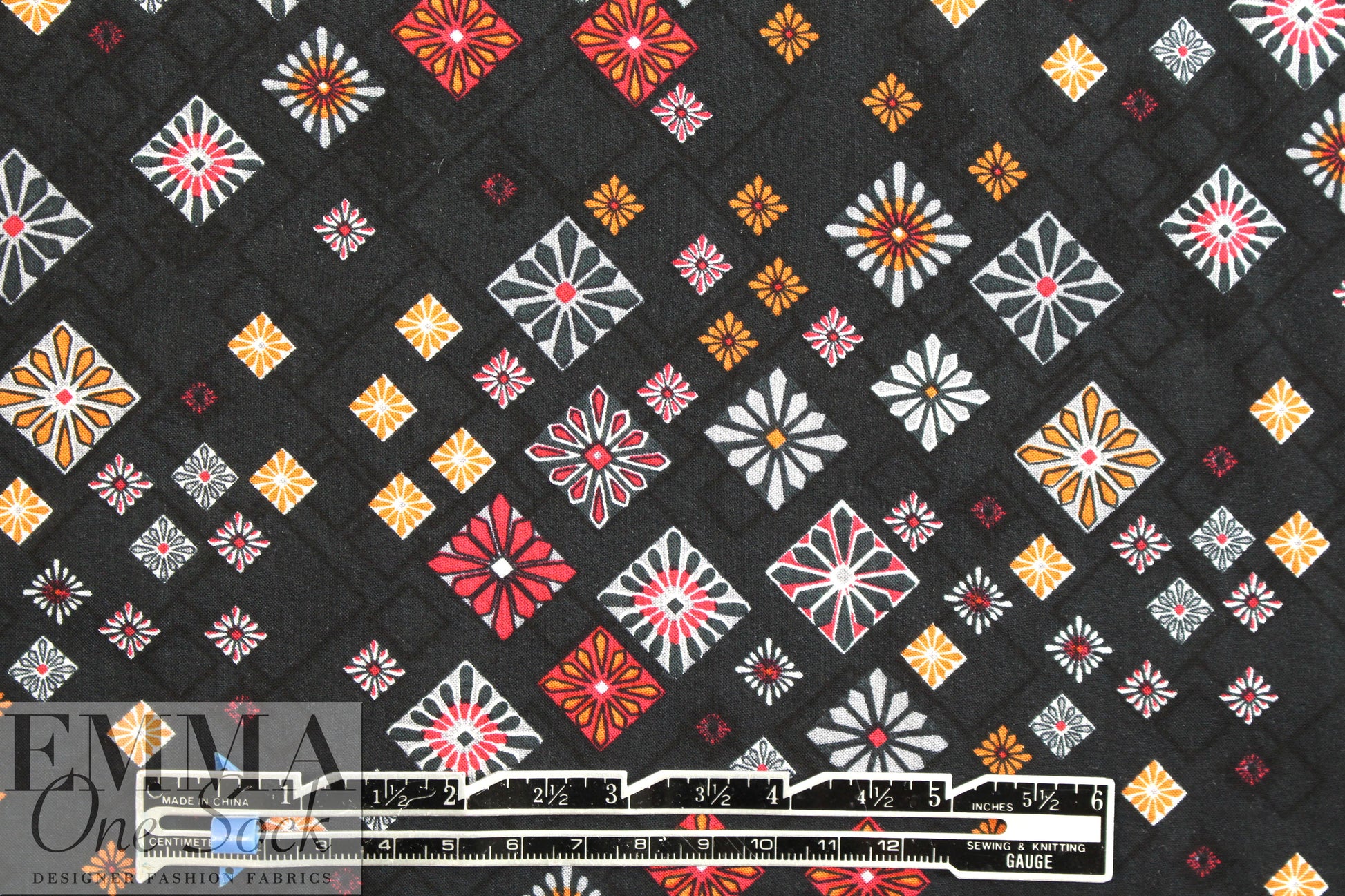 French viscose drapey woven - 'black bias graphic'
