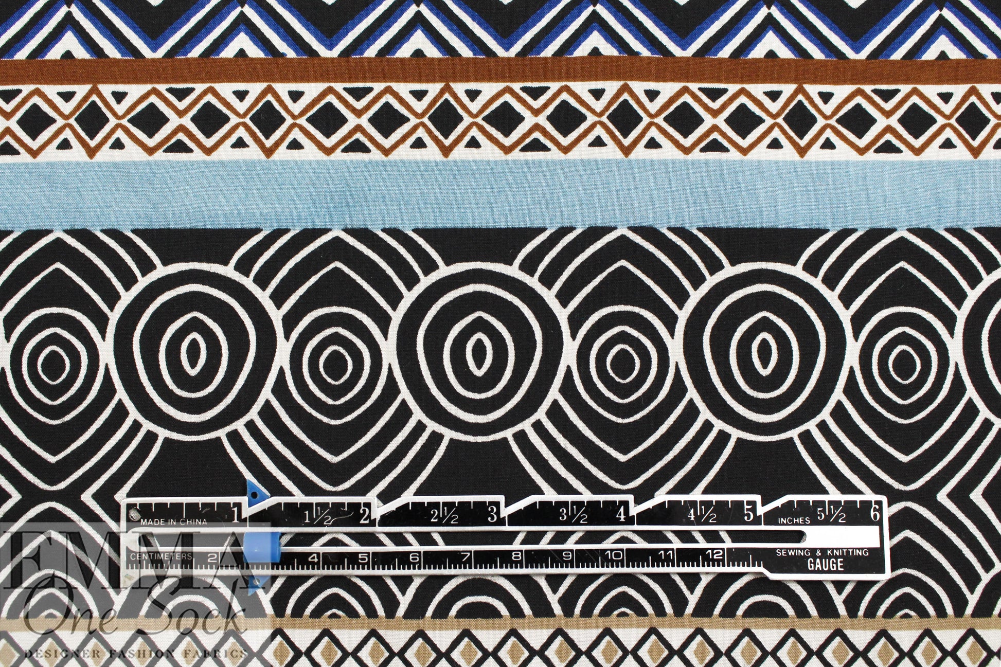 Italian 'deco stripe' viscose challis - blues/nutmeg 1 yard