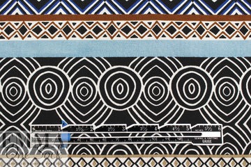 Italian 'deco stripe' viscose challis - blues/nutmeg 1 yard