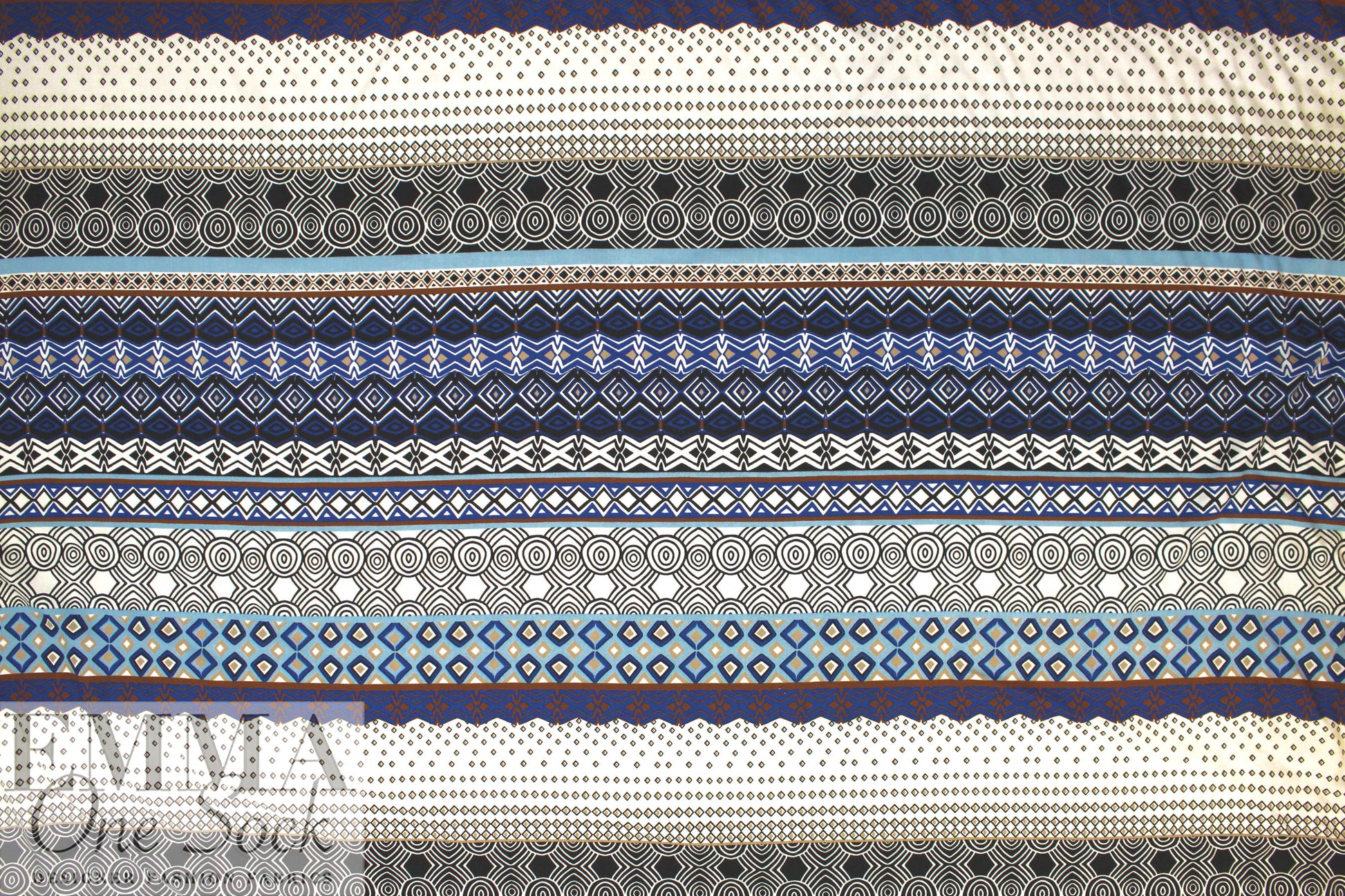 Italian 'deco stripe' viscose challis - blues/nutmeg 1 yard