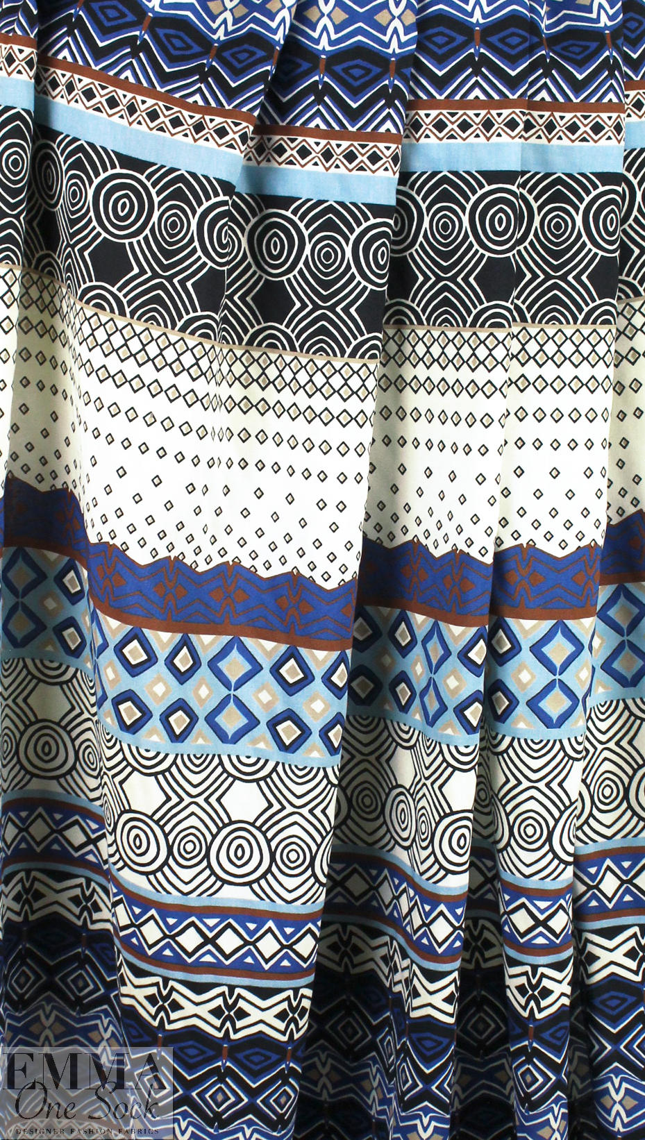 Italian 'deco stripe' viscose challis - blues/nutmeg 1.66 yd