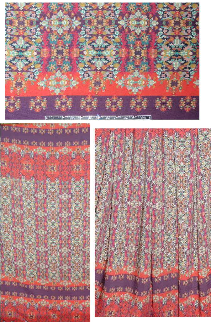 French 'old country' panel stretch viscose woven