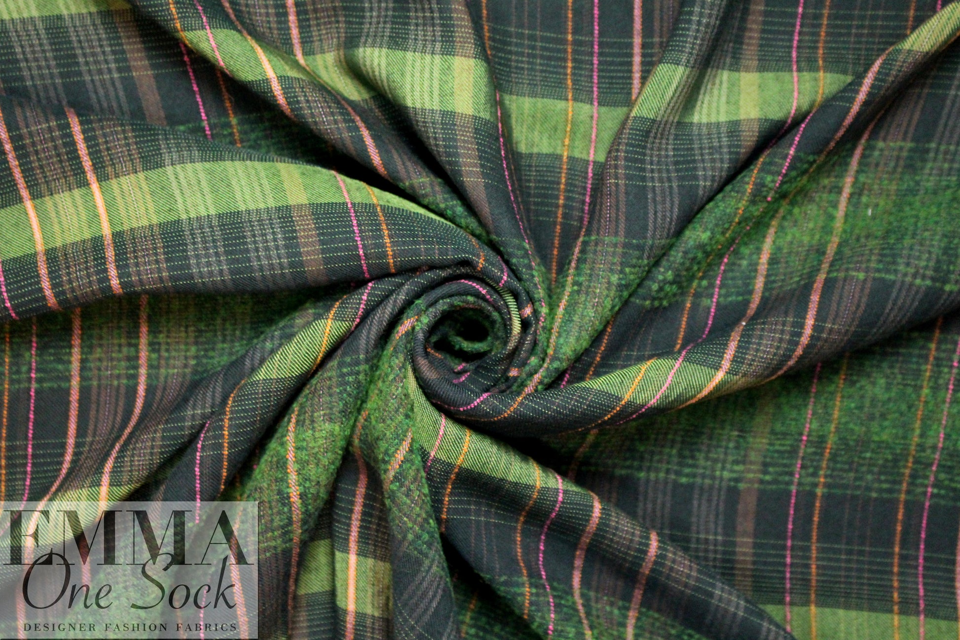 Italian fern/french roast viscose plaid drapey woven