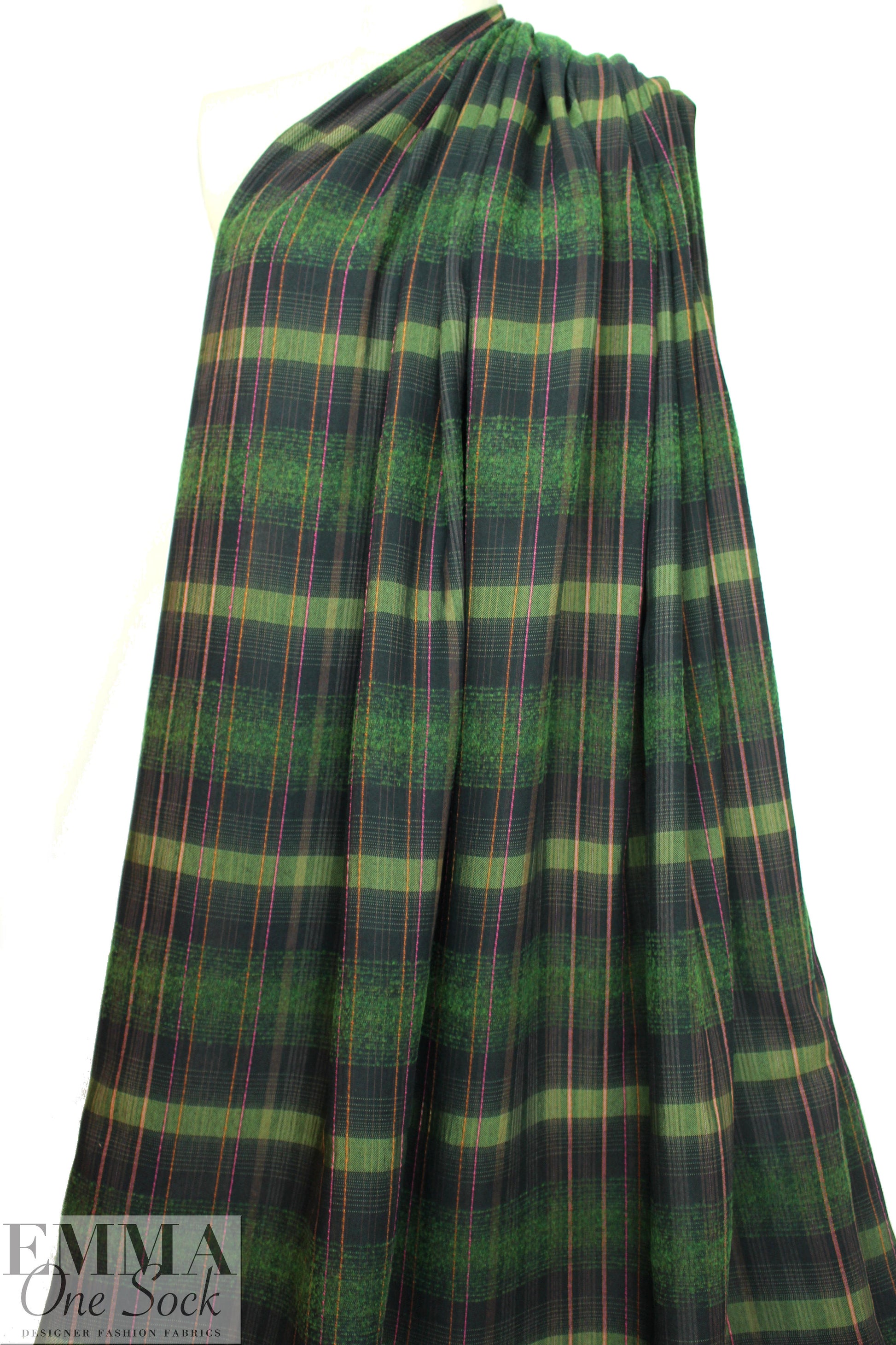 Italian fern/french roast viscose plaid drapey woven