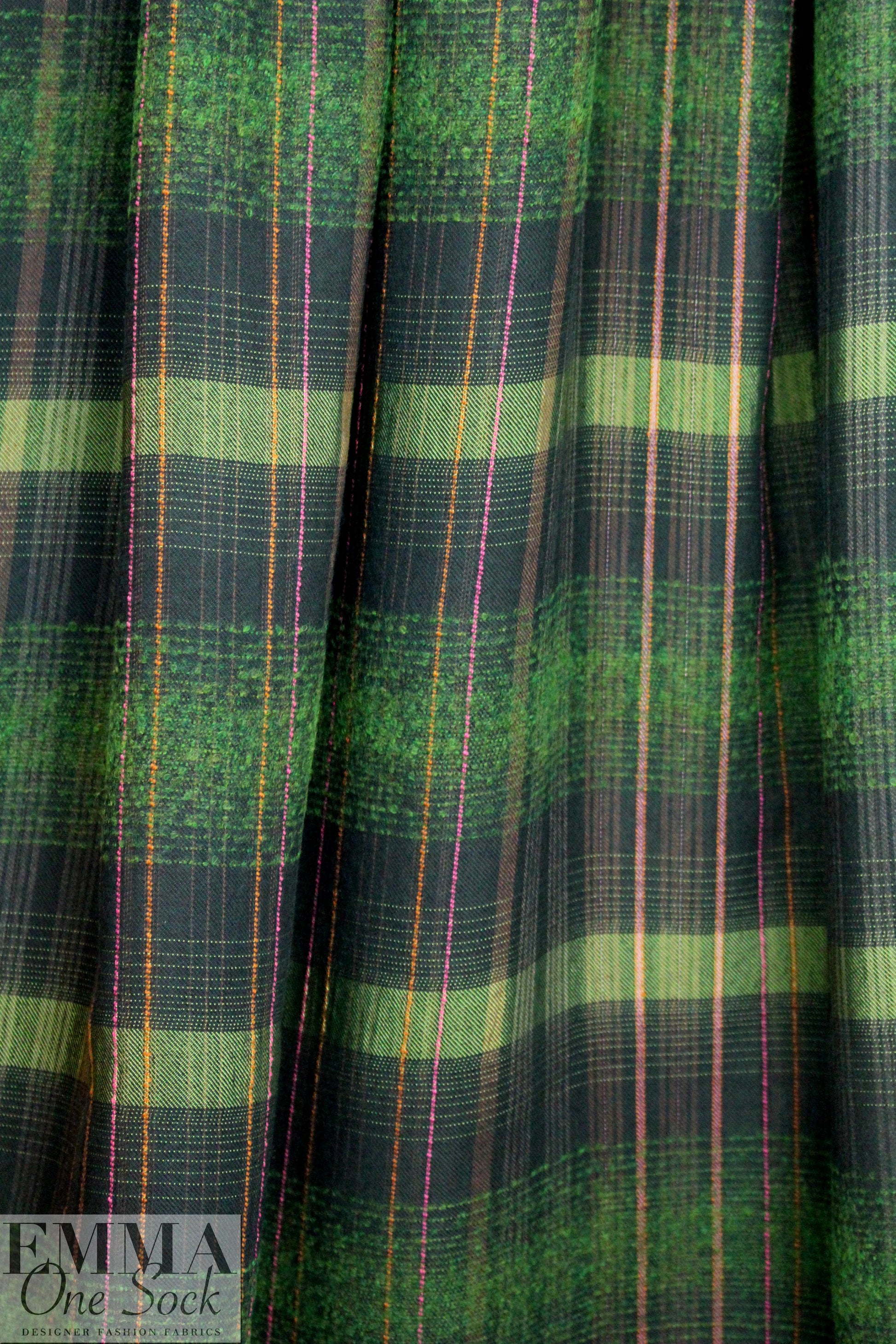 Italian fern/french roast viscose plaid drapey woven