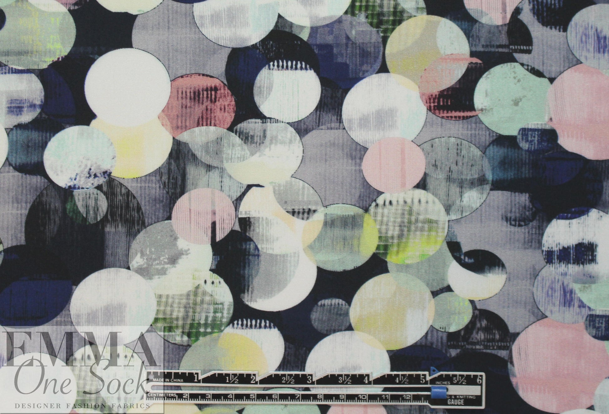 Italian drapey viscose woven - navy/pink orbs