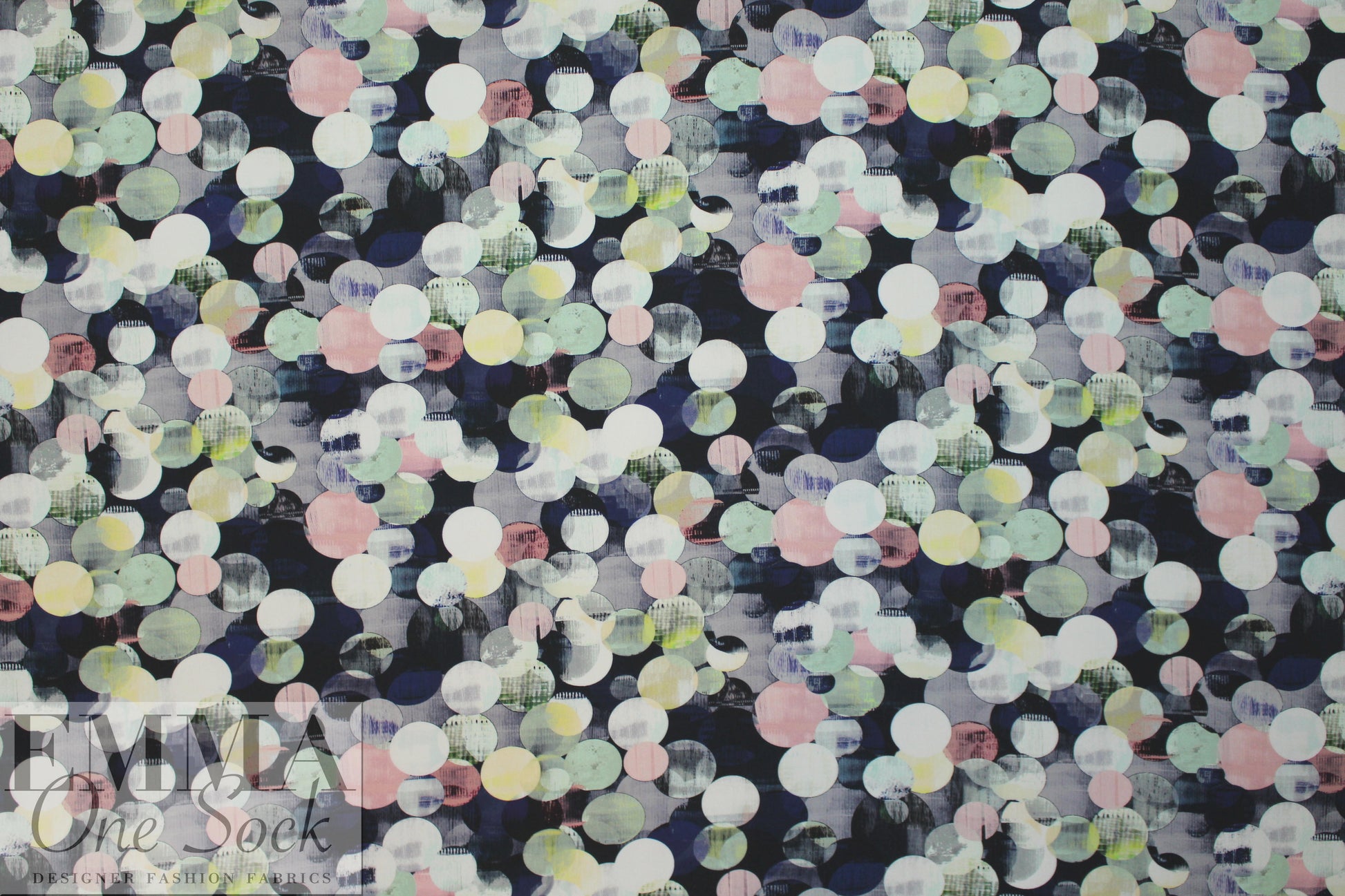 Italian drapey viscose woven - navy/pink orbs