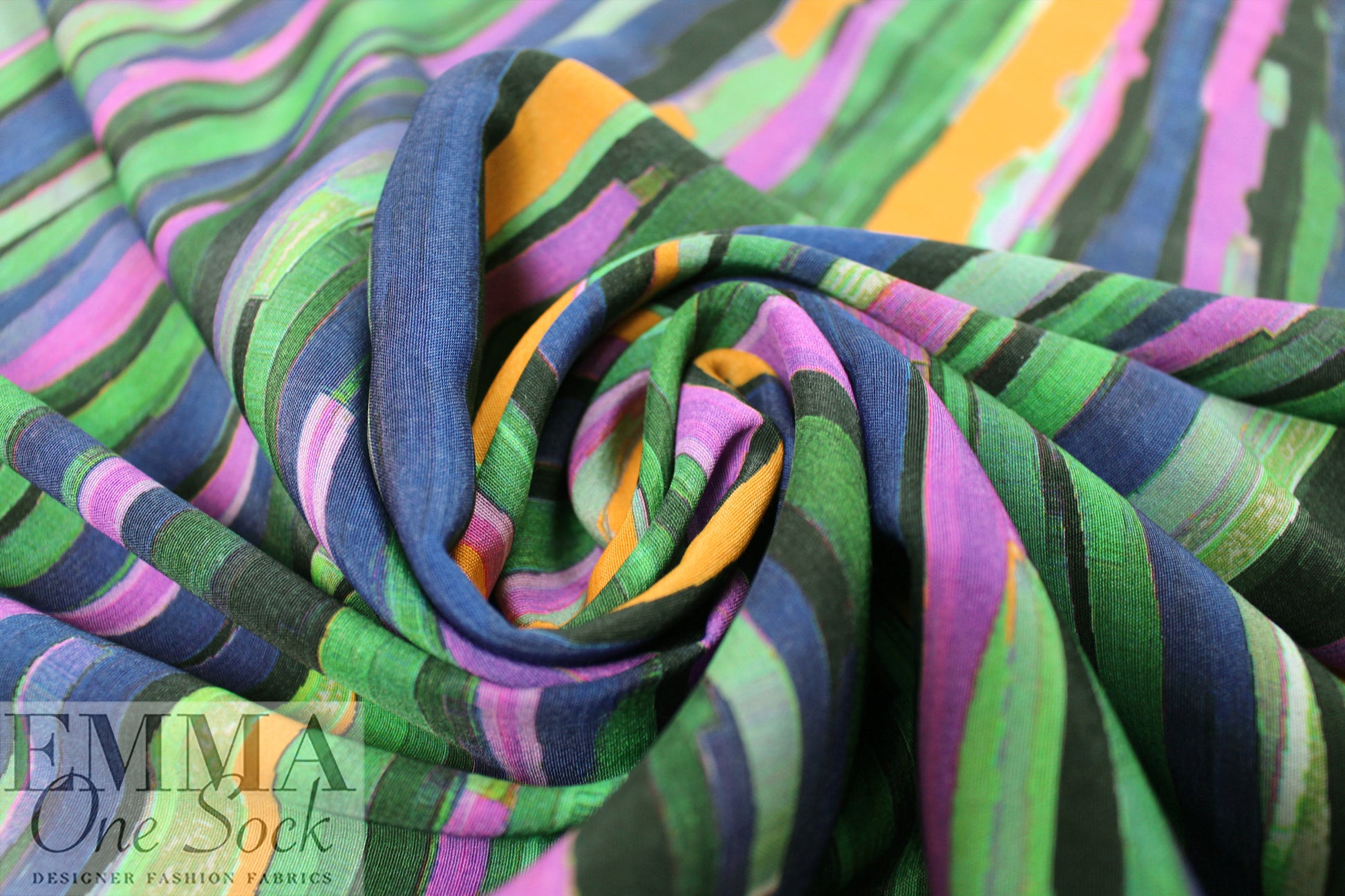 Italian vivid painterly stripes viscose crepe