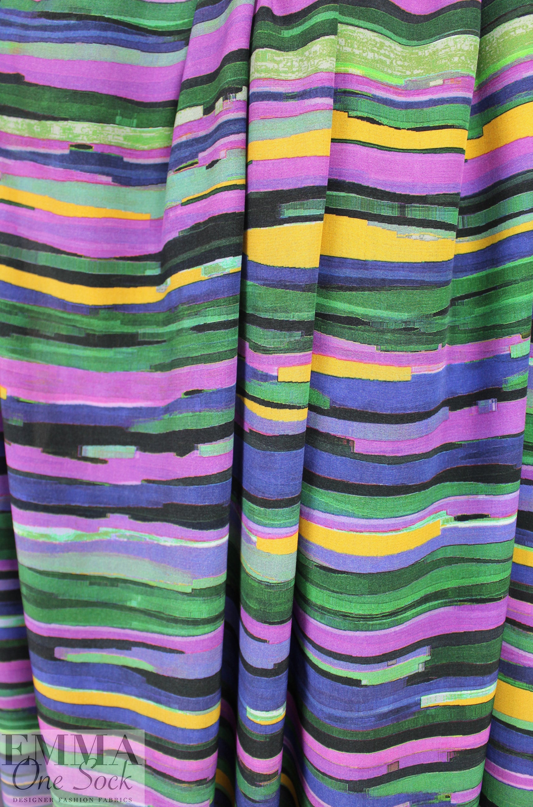 Italian vivid painterly stripes viscose crepe 1.375 yd