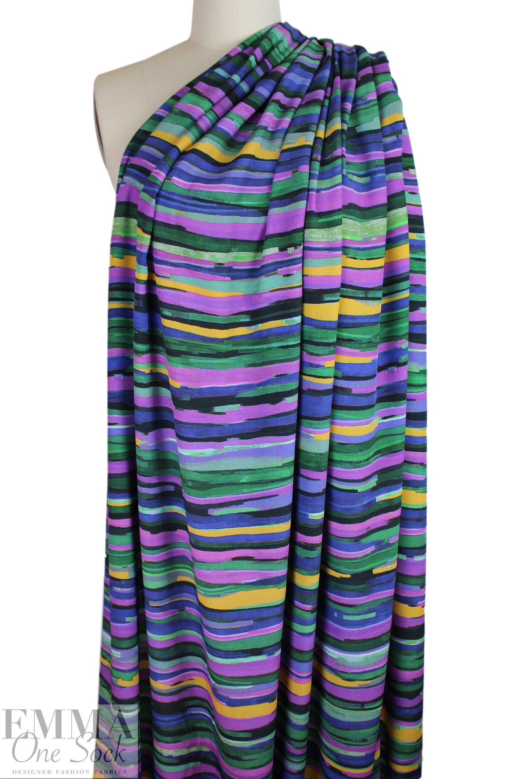 Italian vivid painterly stripes viscose crepe