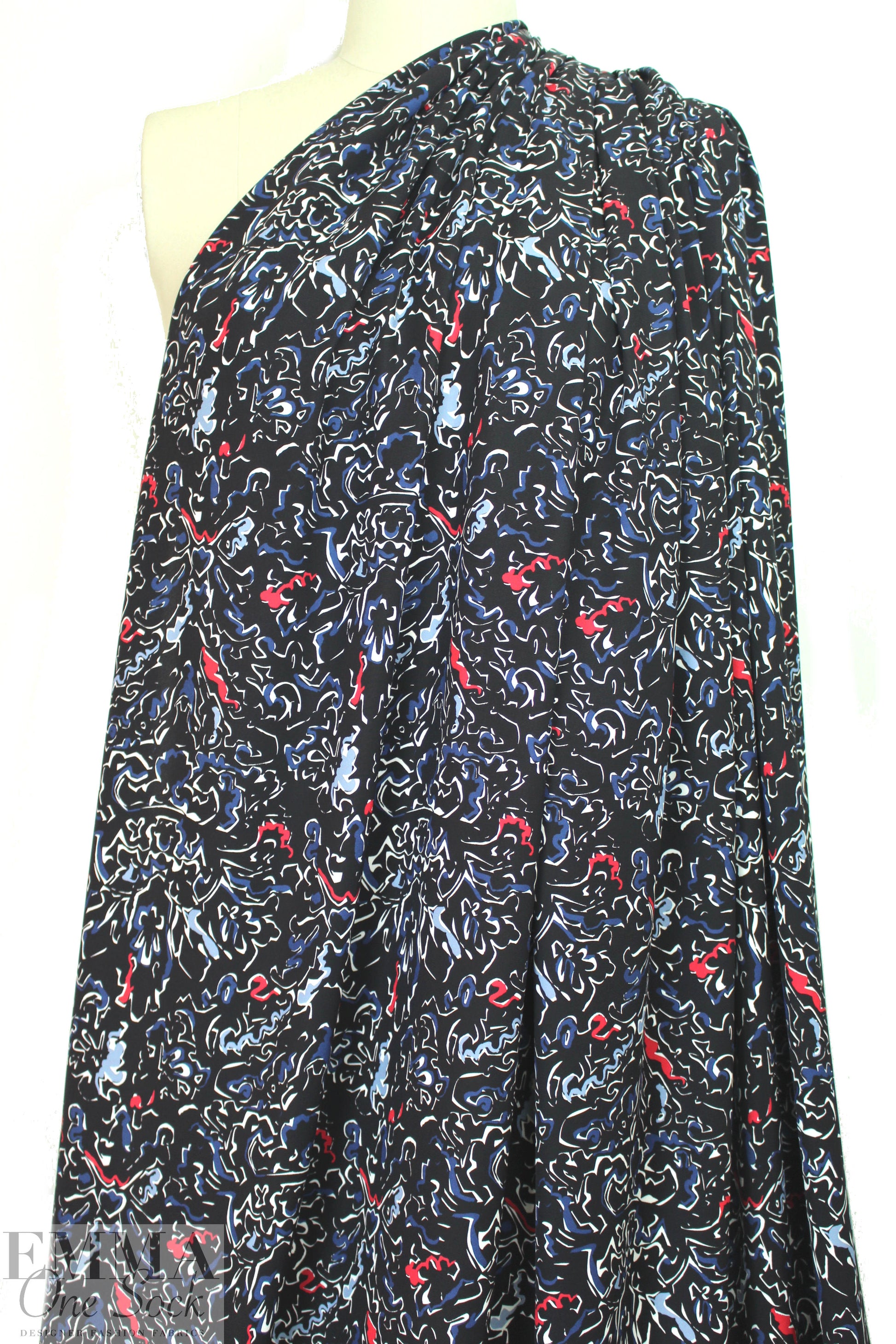 J. Mende1 pen and ink on black viscose woven 1 yard