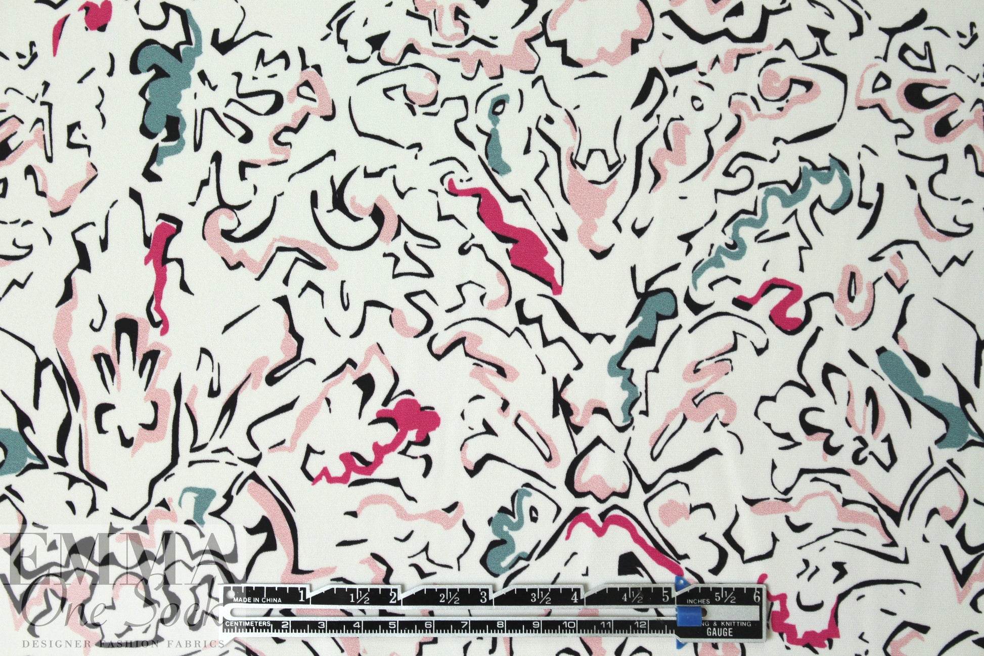 J. Mende1 pen and ink on cream viscose woven 2.125 yd