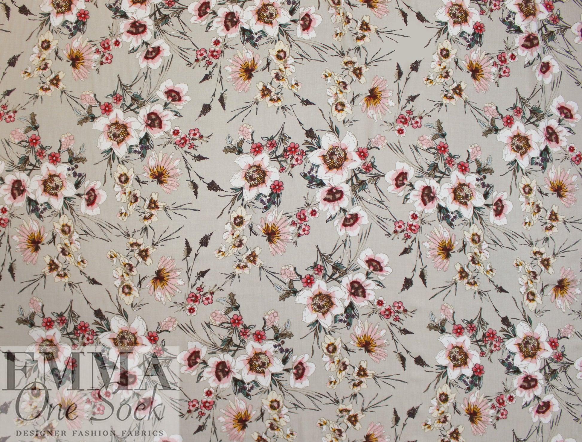 NY designer pale khaki floral textured viscose challis .625 yds