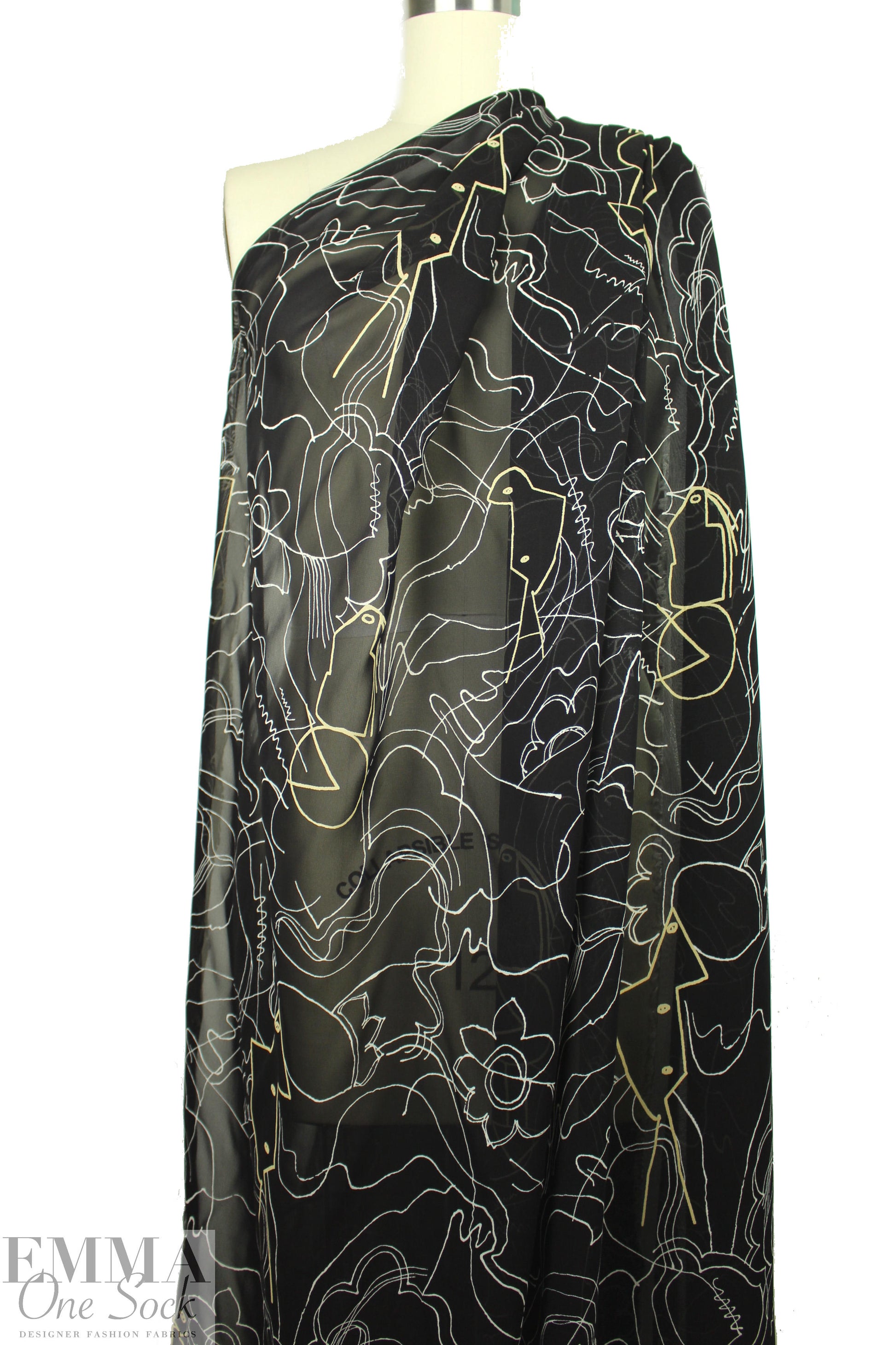 NY designer 'doodle bird' drapey viscose sheer woven
