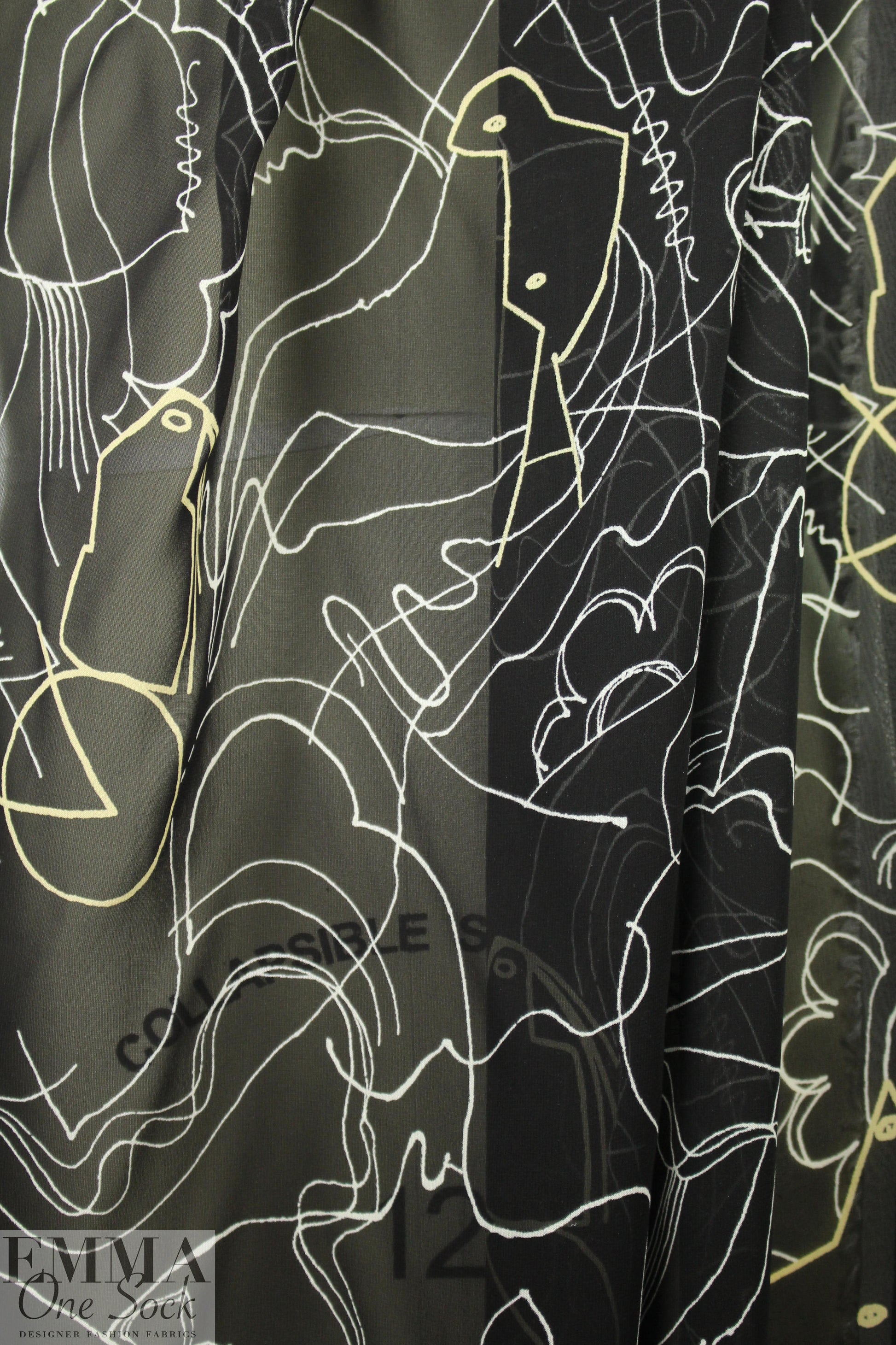 NY designer 'doodle bird' drapey viscose sheer woven 1.25 yd