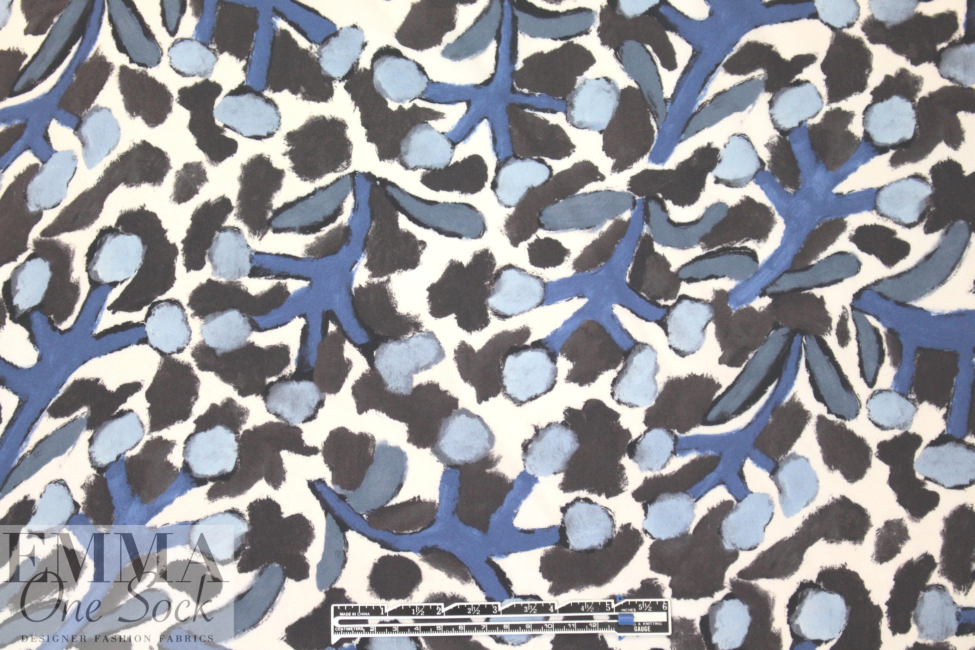 Mi11y blue/bark blooming graphic viscose crepe woven