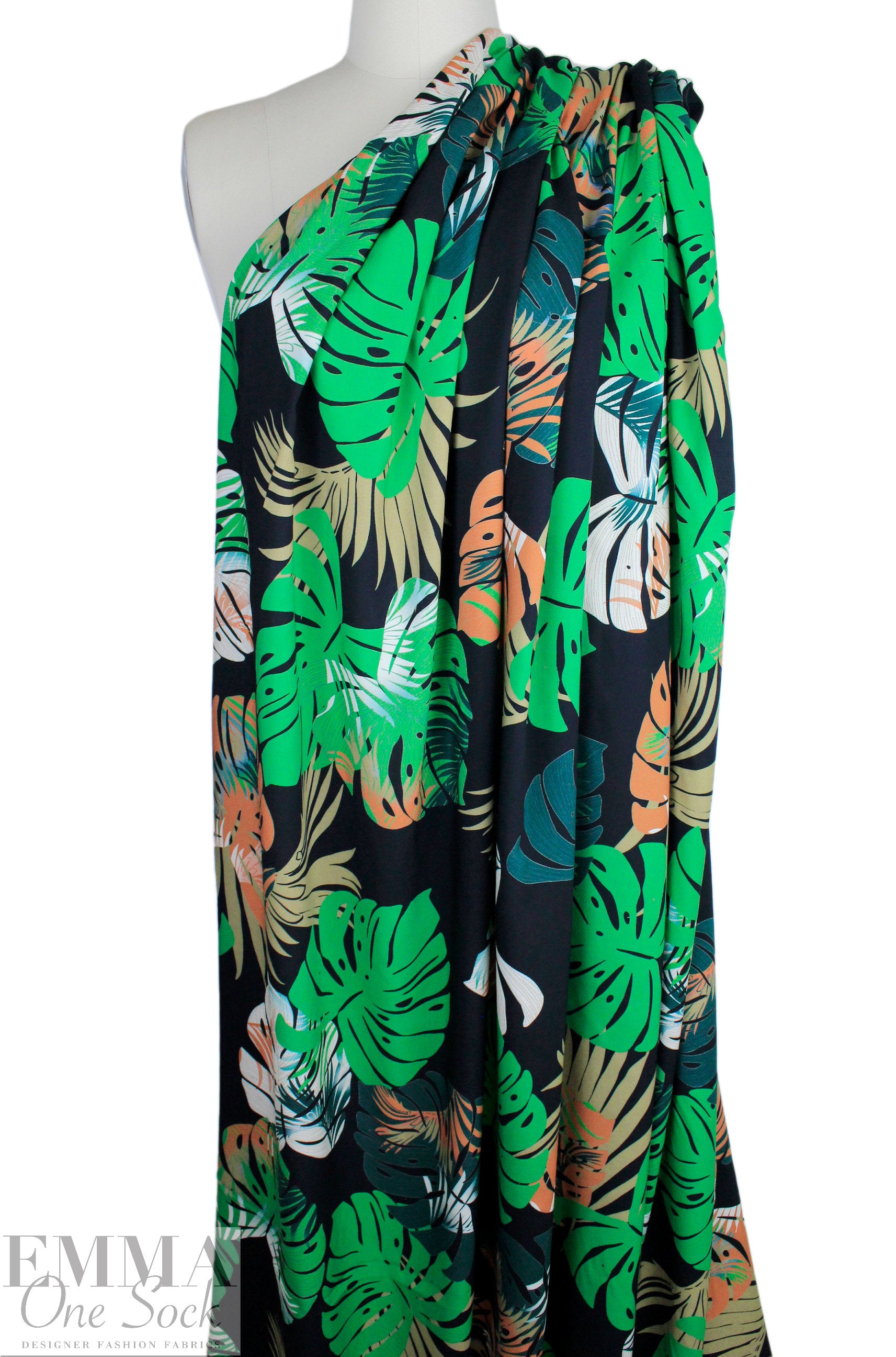 M@x Mara viscose challis - monstera reverie 1.875 yd