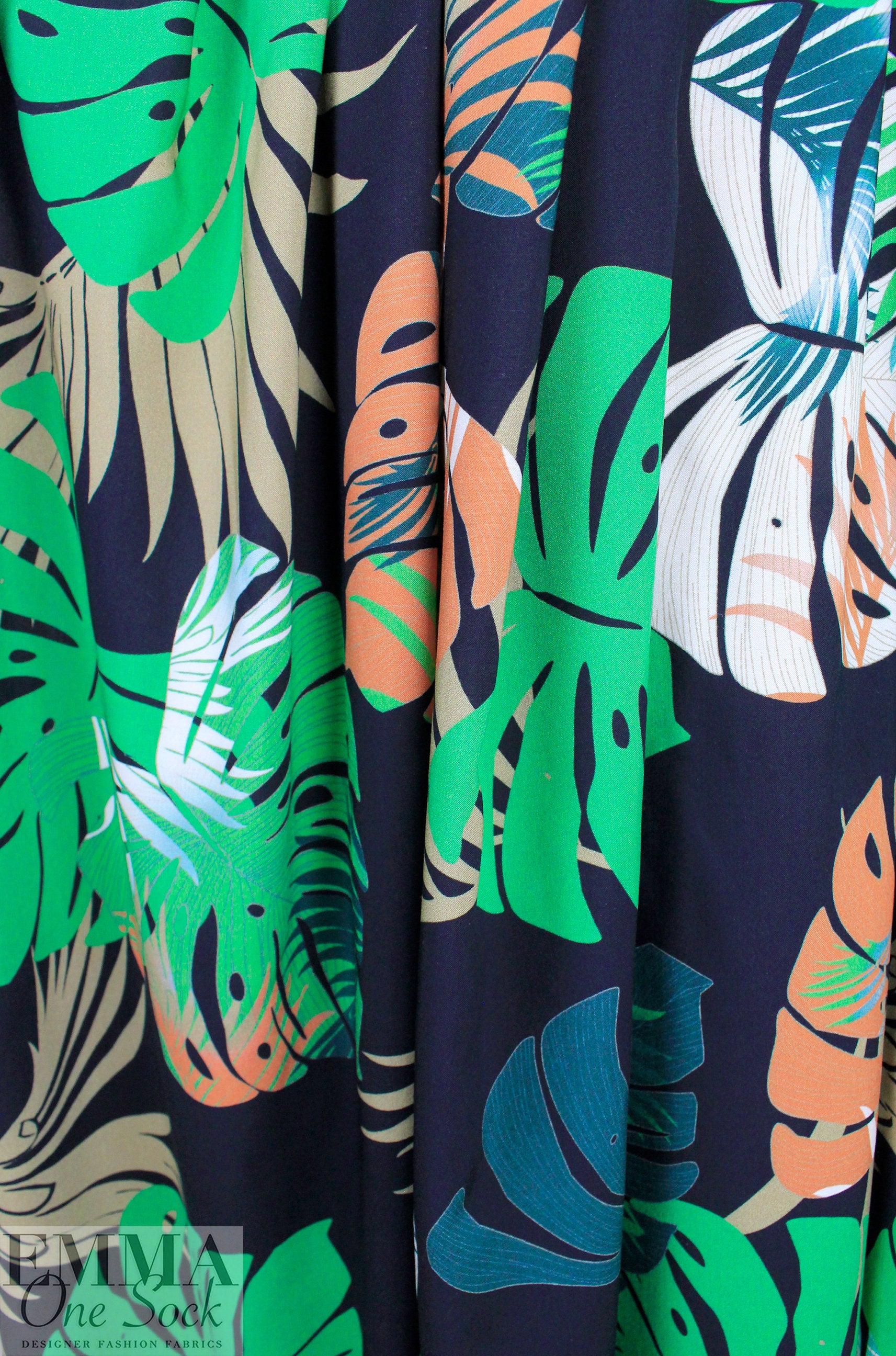 M@x Mara viscose challis - monstera reverie 1.625 yd